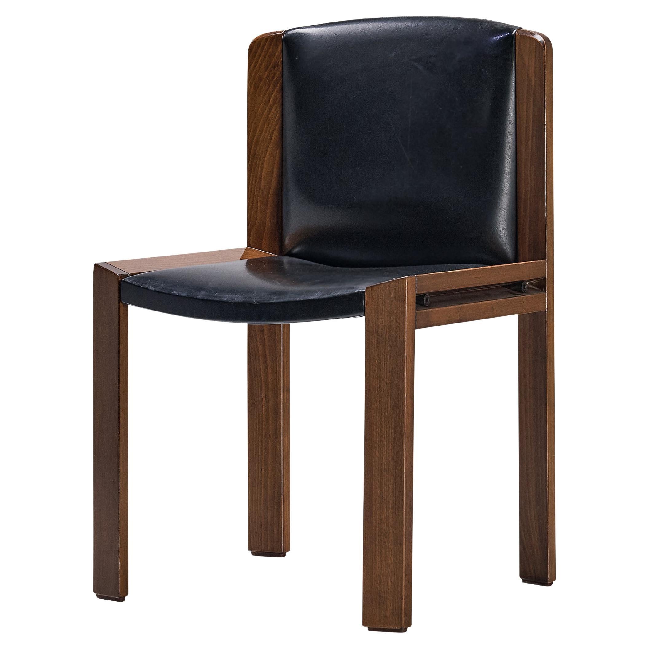 Joe Colombo for Pozzi '300' Dining Chair in Black Leatherette and Wood