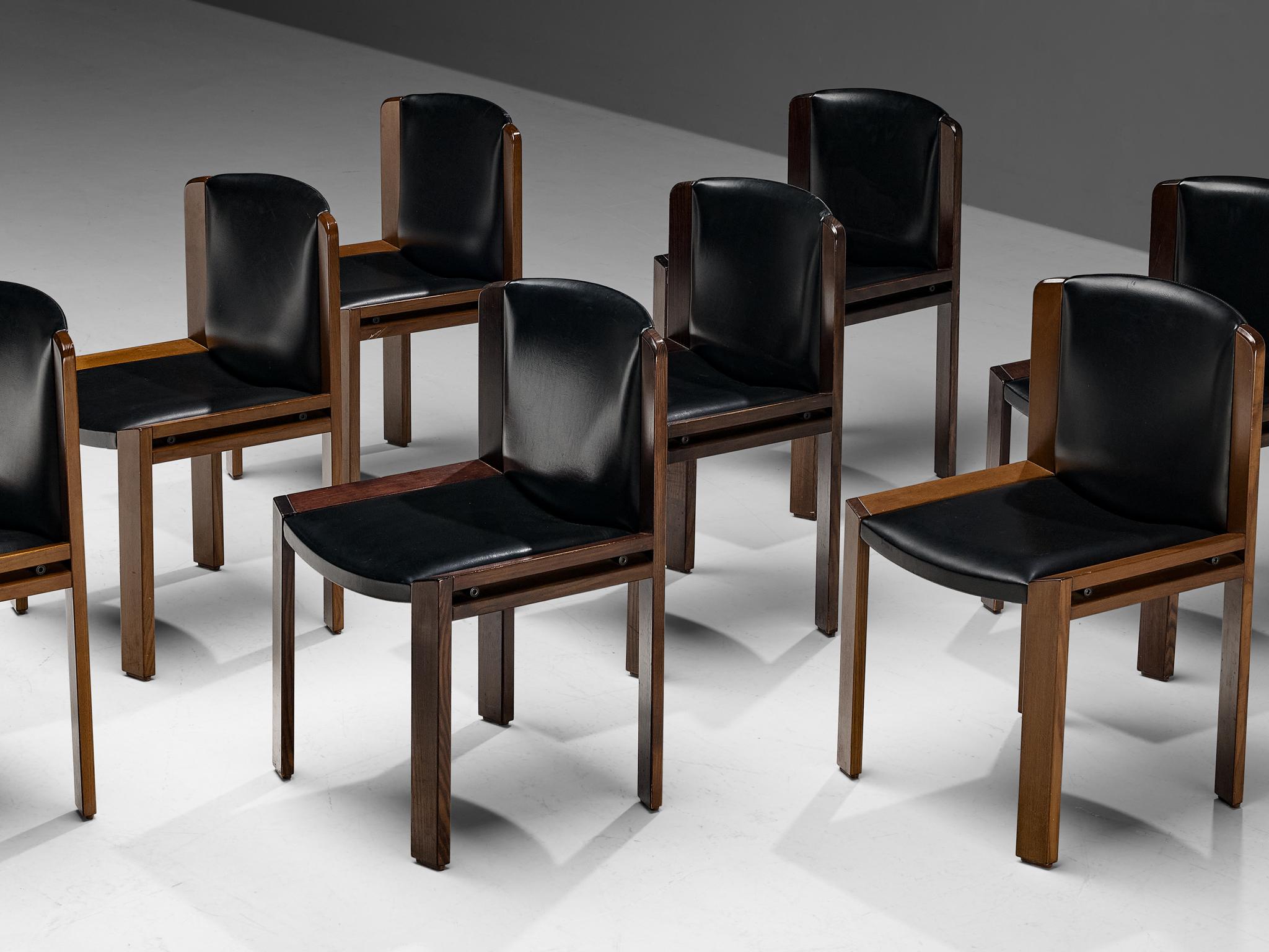 Faux Leather Joe Colombo for Pozzi Bicolor Set of Eight Dining Chairs in Ash