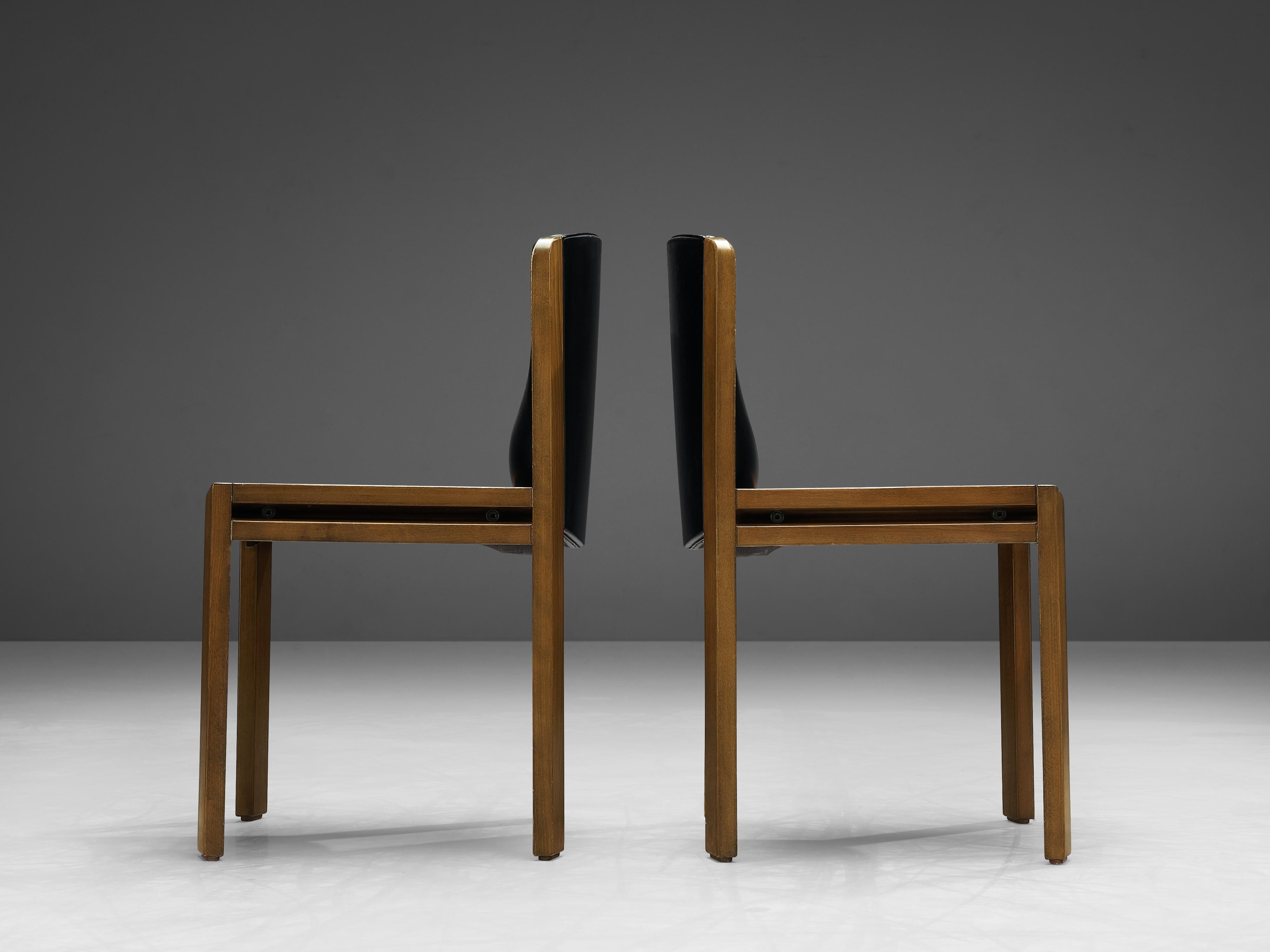 Mid-Century Modern Joe Colombo for Pozzi Pair of '300' Dining Chairs in Black Leatherette