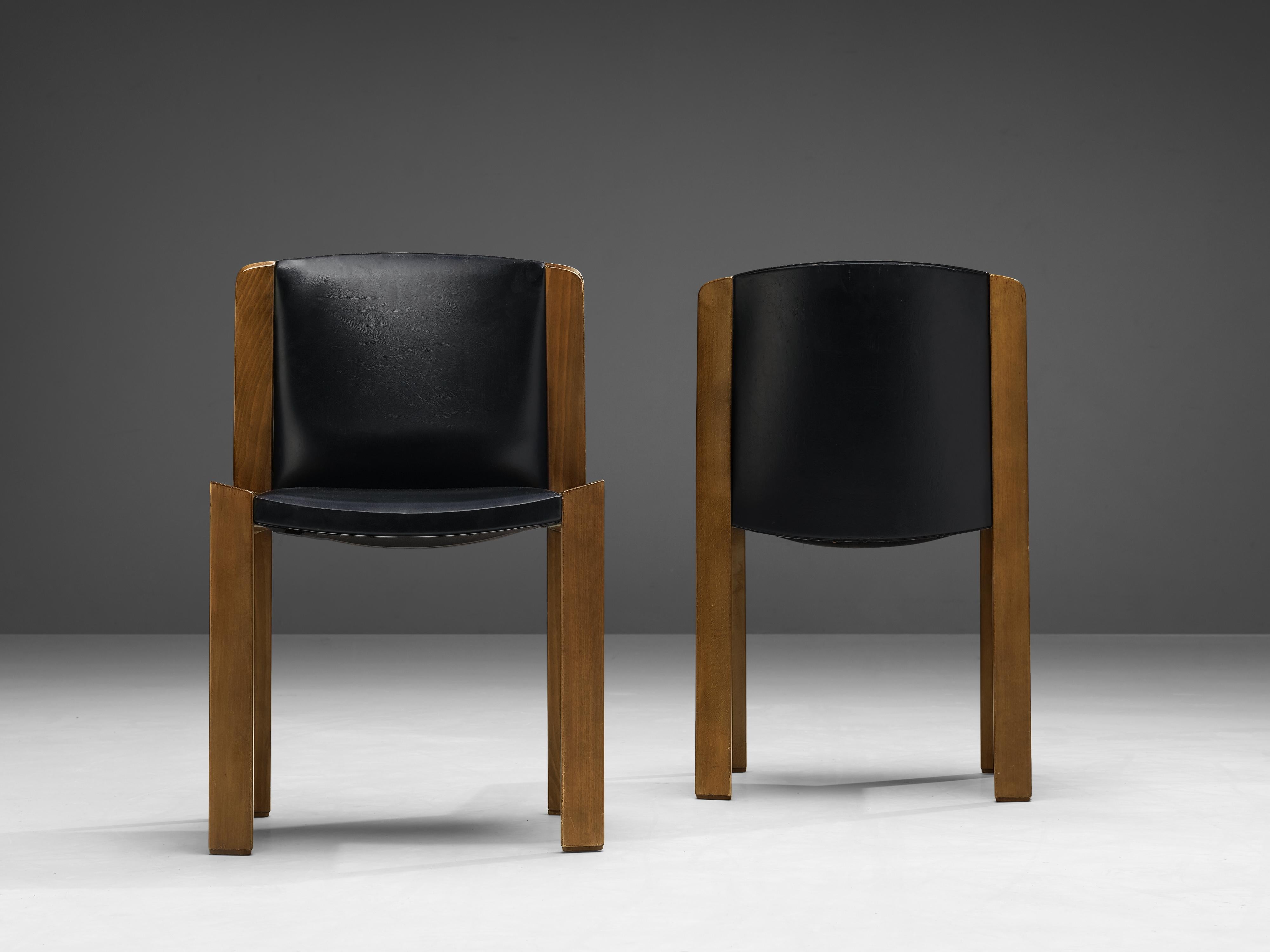 Joe Colombo for Pozzi Pair of '300' Dining Chairs in Black Leatherette In Good Condition In Waalwijk, NL