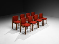 Joe Colombo for Pozzi Set of Eight '300' Dining Chairs in Red Upholstery