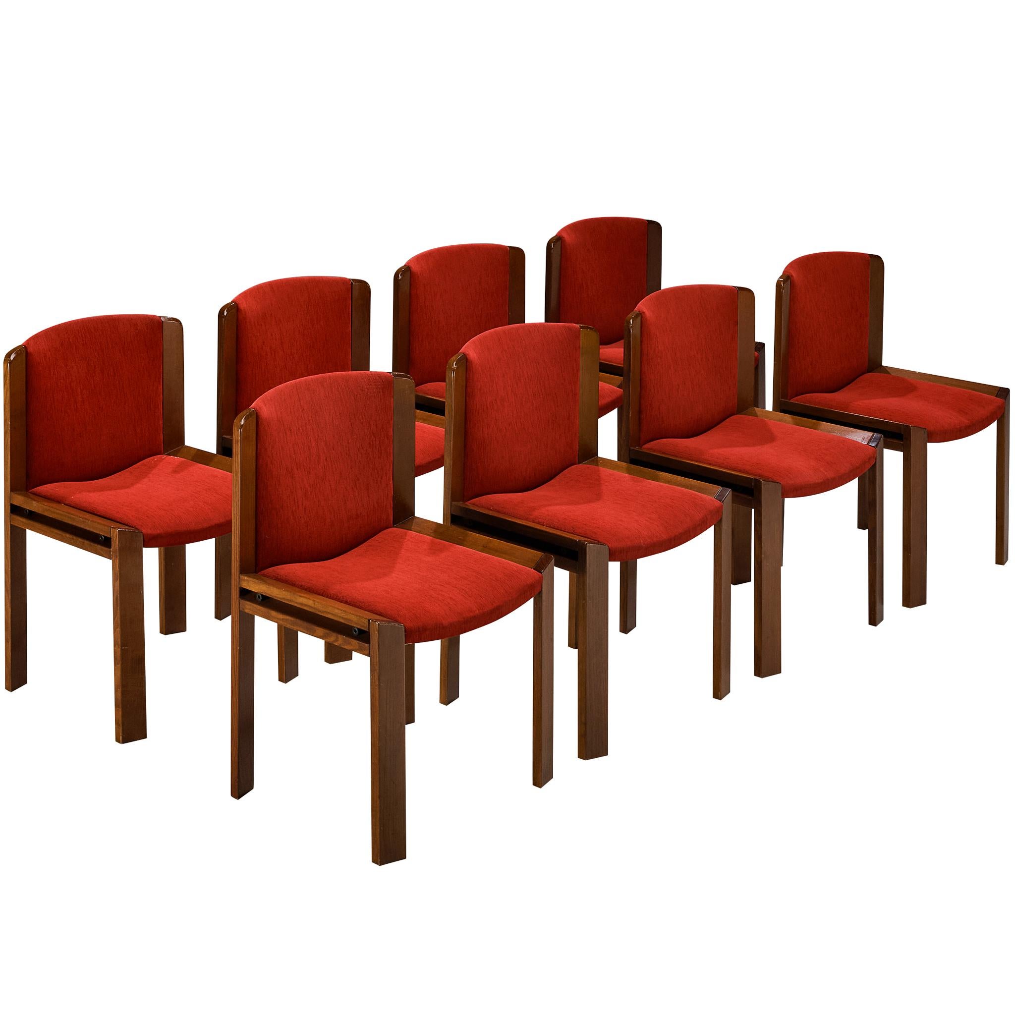 Joe Colombo for Pozzi Set of Eight '300' Dining Chairs in Red Upholstery