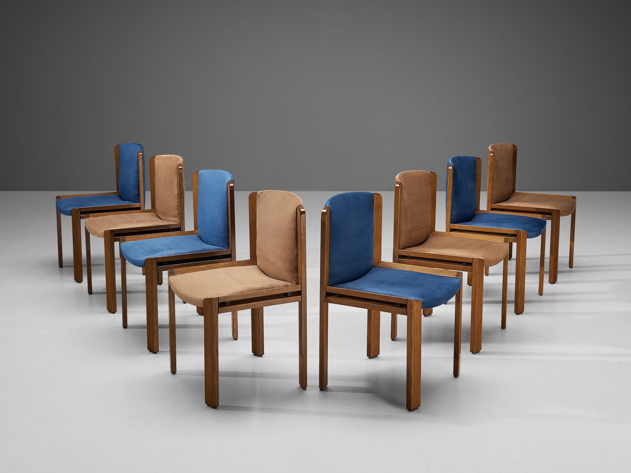 Joe Colombo for Pozzi, dining chairs model '300', fabric, ash, Italy, 1966.

Functionalist set of eight dining chairs is designed by Joe Colombo in 1966. Colombo's fascination with functionality meant he always focused on the user, which lead him