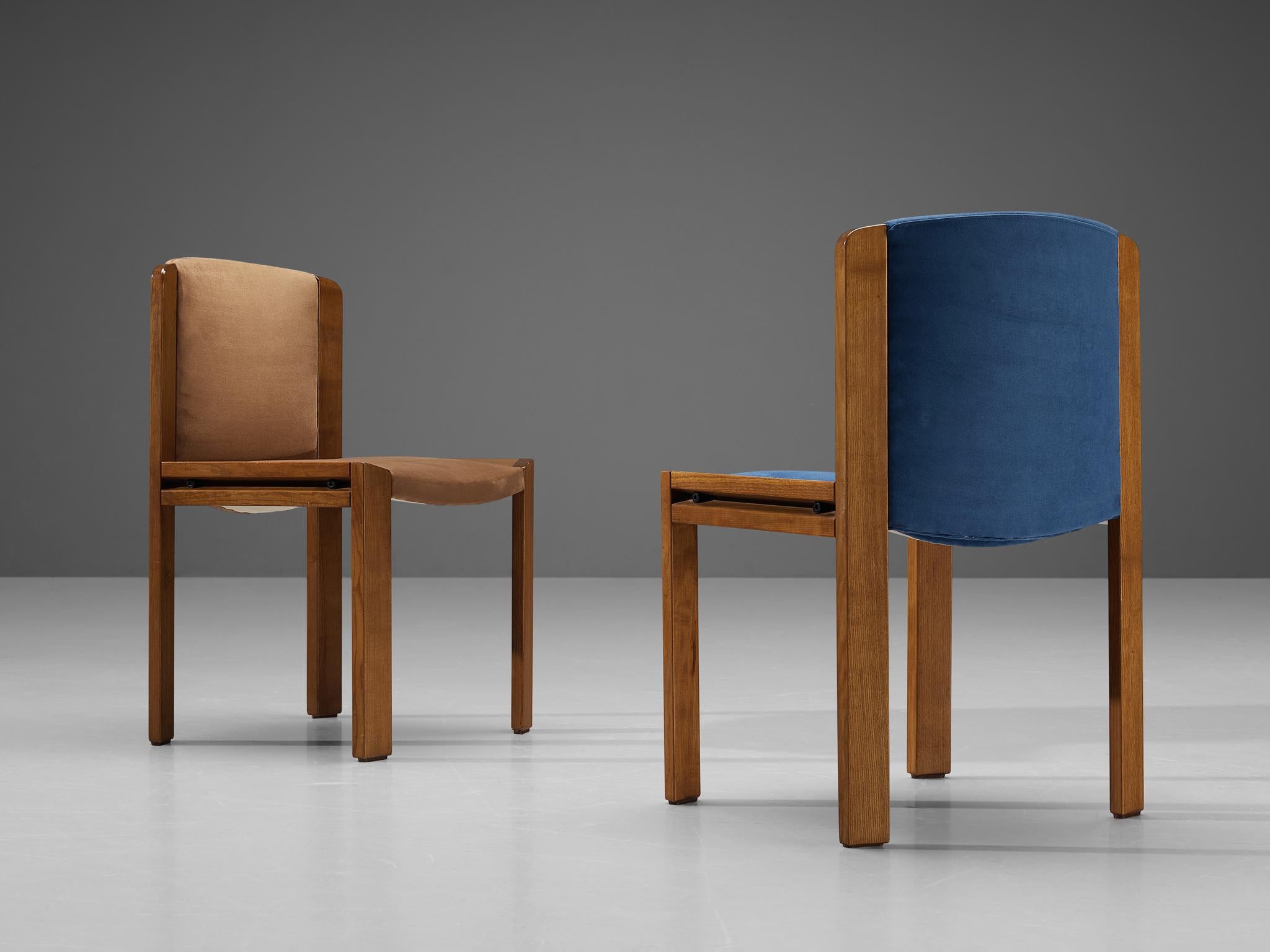 Joe Colombo for Pozzi Set of Eight Dining Chairs in Blue and Beige Upholstery In Good Condition In Waalwijk, NL