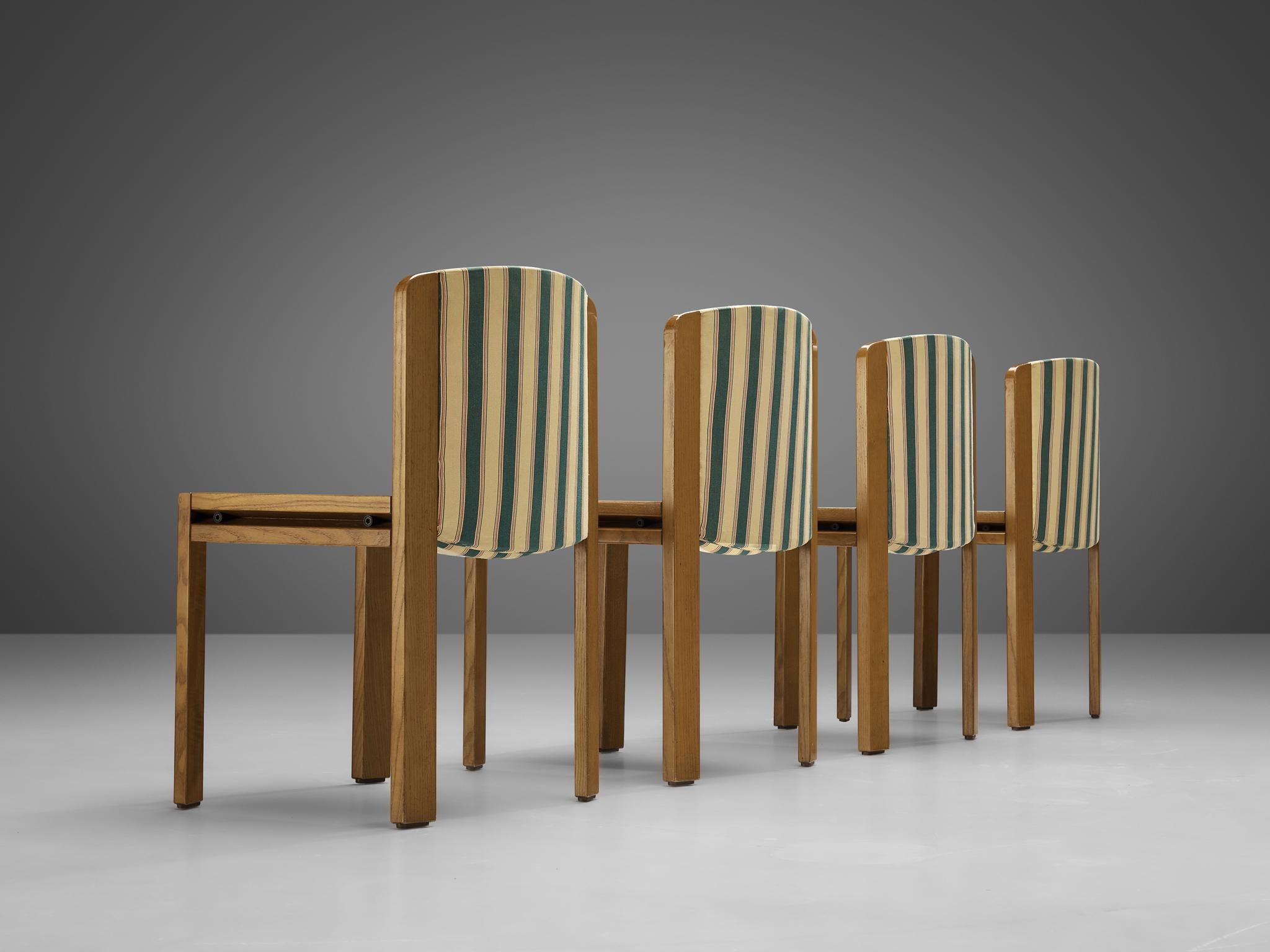 Mid-Century Modern Joe Colombo for Pozzi Set of Four '300' Dining Chairs in Striped Upholstery