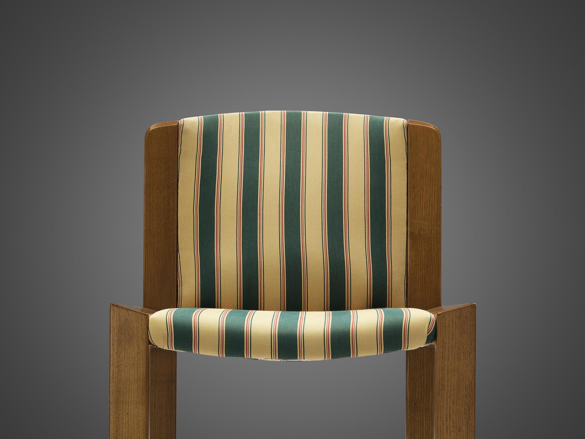 Mid-20th Century Joe Colombo for Pozzi Set of Four '300' Dining Chairs in Striped Upholstery
