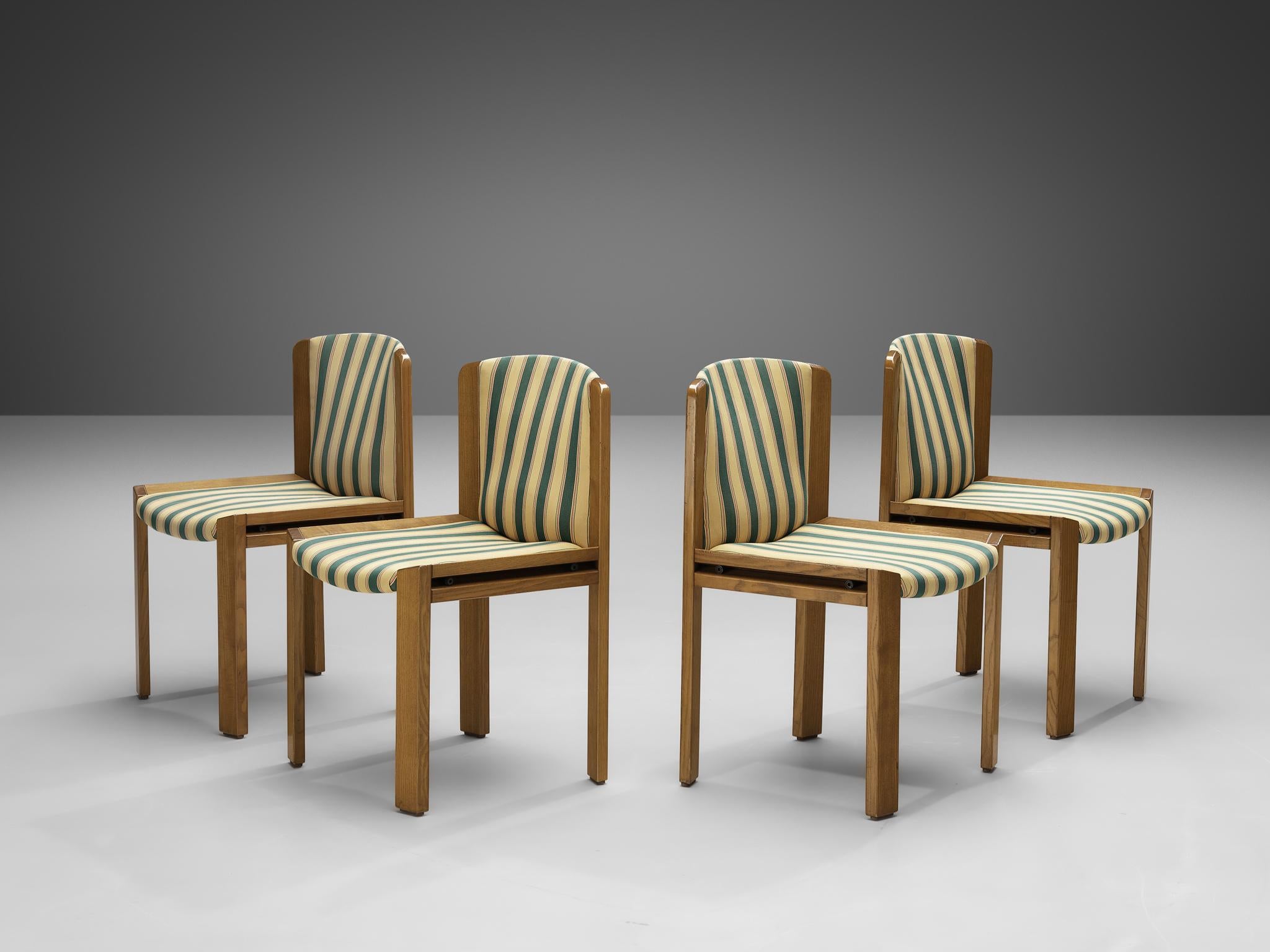Fabric Joe Colombo for Pozzi Set of Four '300' Dining Chairs in Striped Upholstery