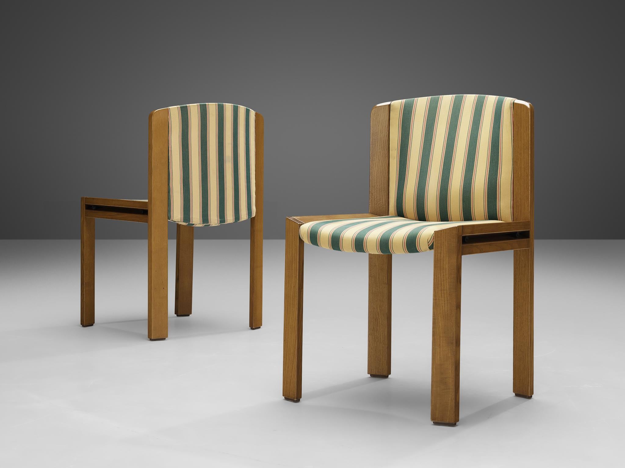 Joe Colombo for Pozzi Set of Four '300' Dining Chairs in Striped Upholstery 1