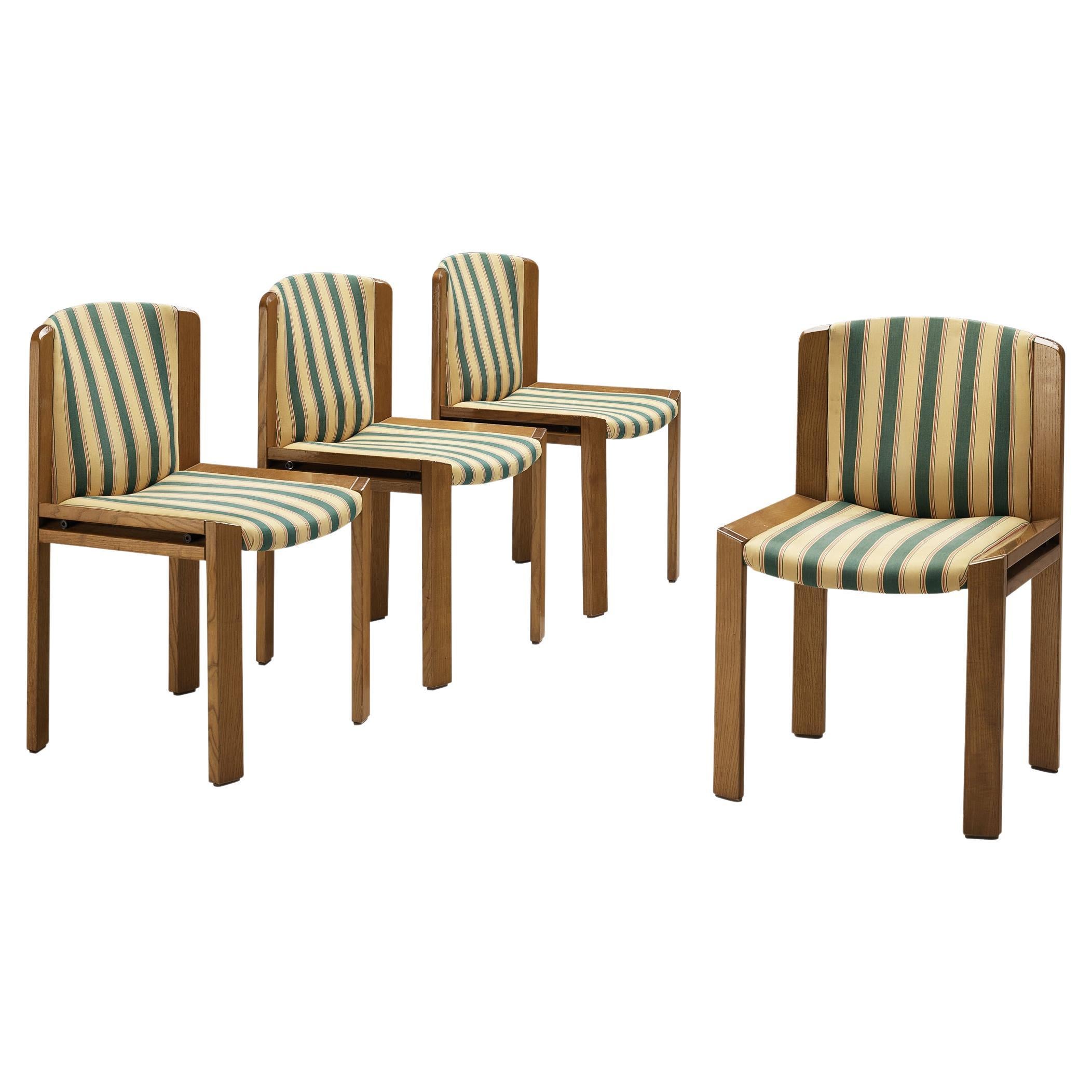 Joe Colombo for Pozzi Set of Four '300' Dining Chairs in Striped Upholstery