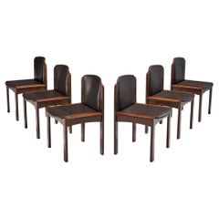 Joe Colombo for Pozzi Set of Six '300' Dining Chairs in Dark Brown Leather