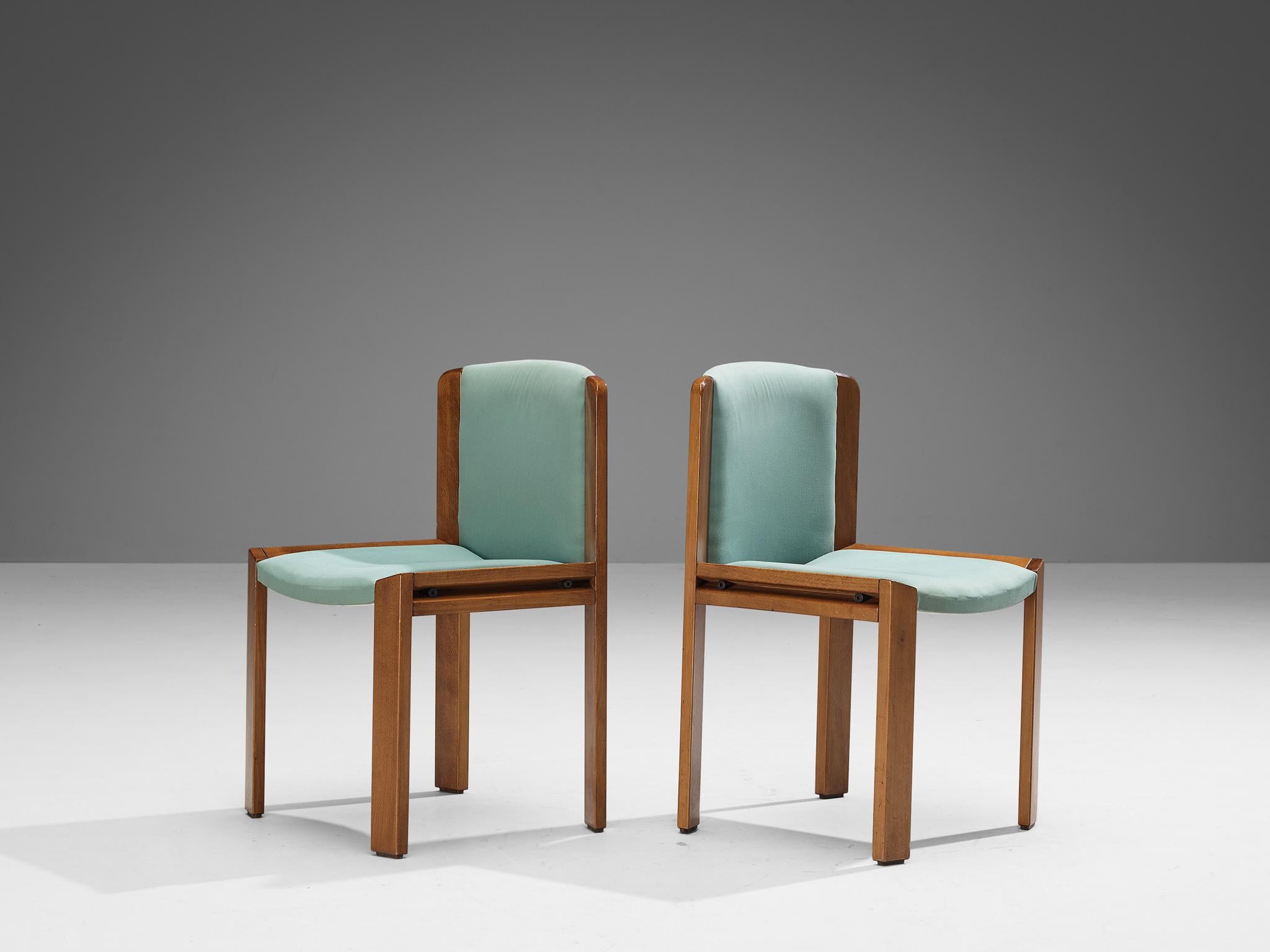 Mid-Century Modern Joe Colombo for Pozzi Set of Six '300' Dining Chairs in Mint Green Fabric 