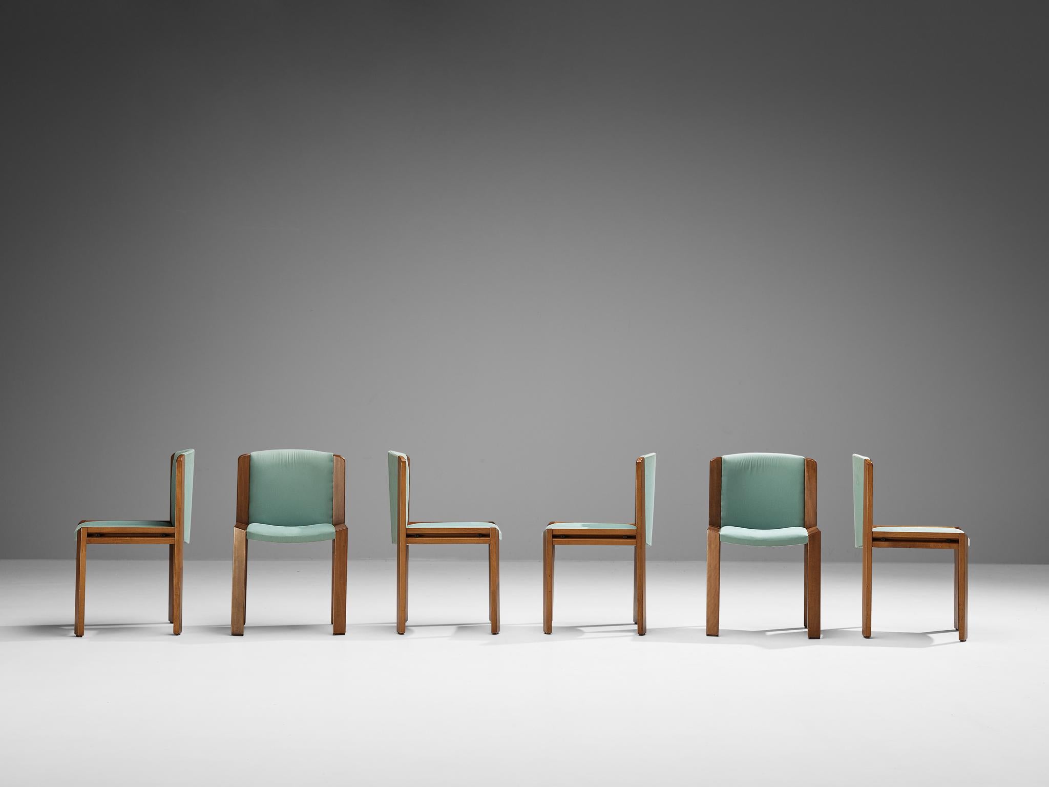 Joe Colombo for Pozzi Set of Six '300' Dining Chairs in Mint Green Fabric  In Good Condition In Waalwijk, NL