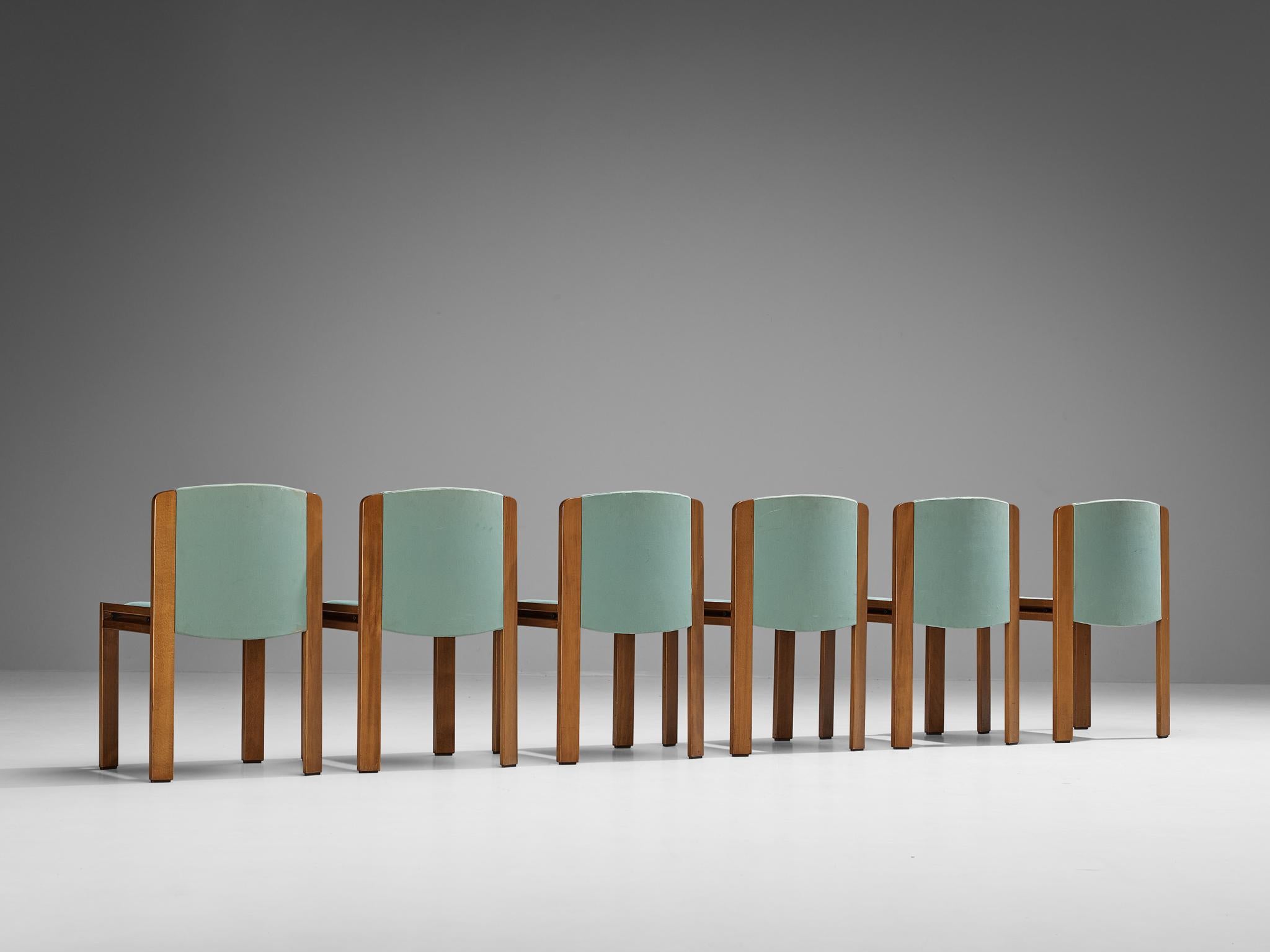 Joe Colombo for Pozzi - Ensemble de six chaises de salle à manger '300' en tissu vert menthe  1