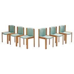 Joe Colombo for Pozzi Set of Six '300' Dining Chairs in Mint Green Fabric