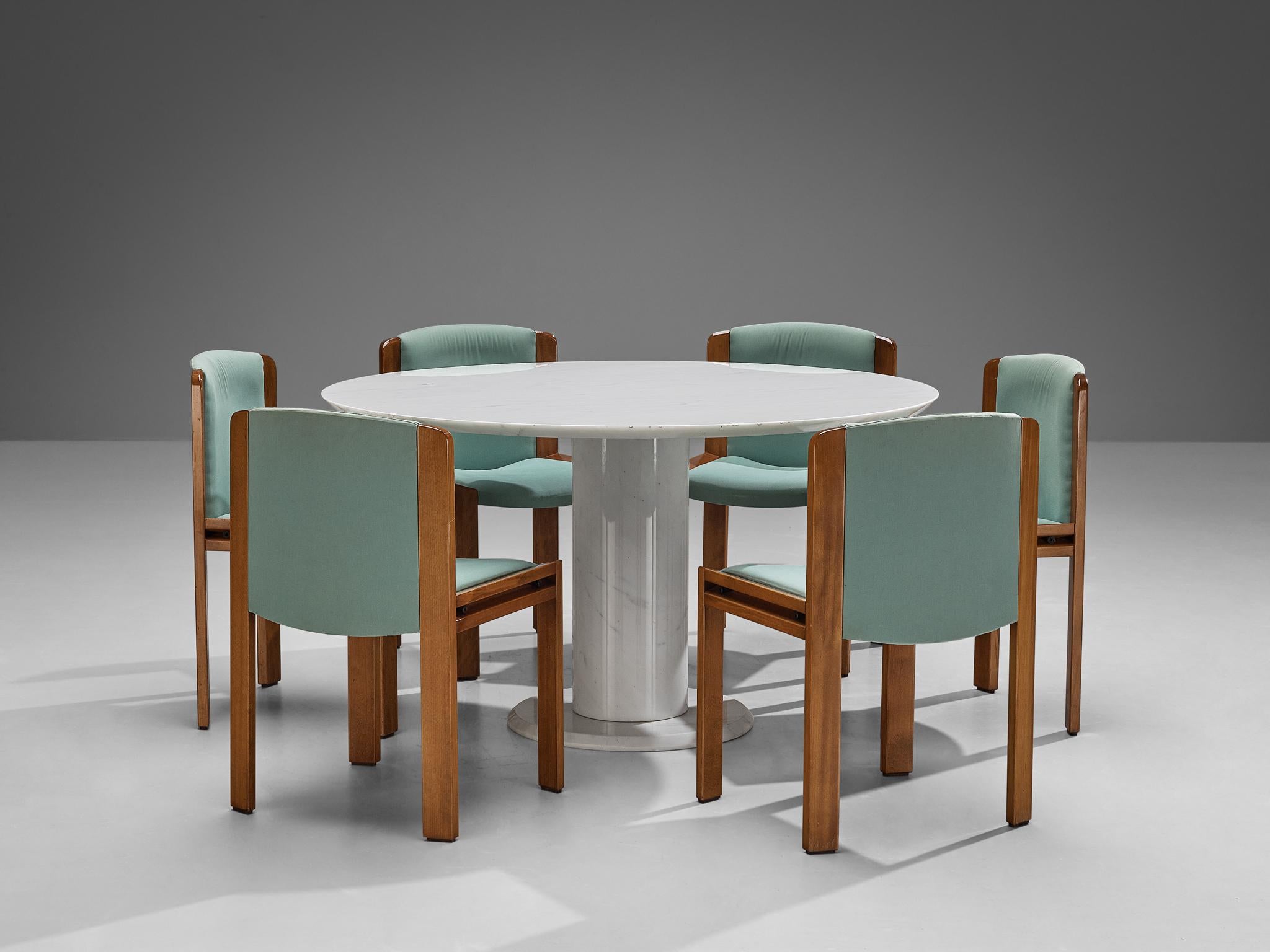Mid-Century Modern Joe Colombo pour Pozzi - Ensemble de six chaises de salle à manger avec table en marbre italien