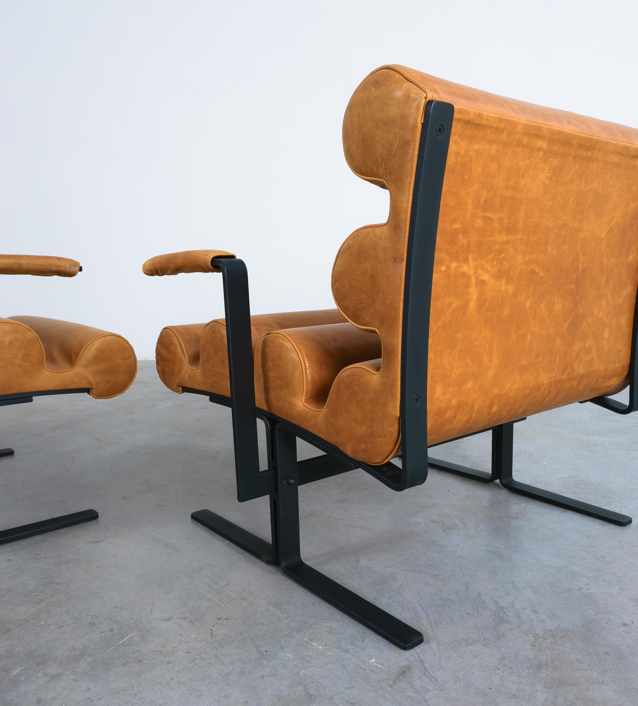Joe Colombo For Sormani Roll Brown Leather Spring Steel Armchair Pair (2) , 1962 For Sale 10