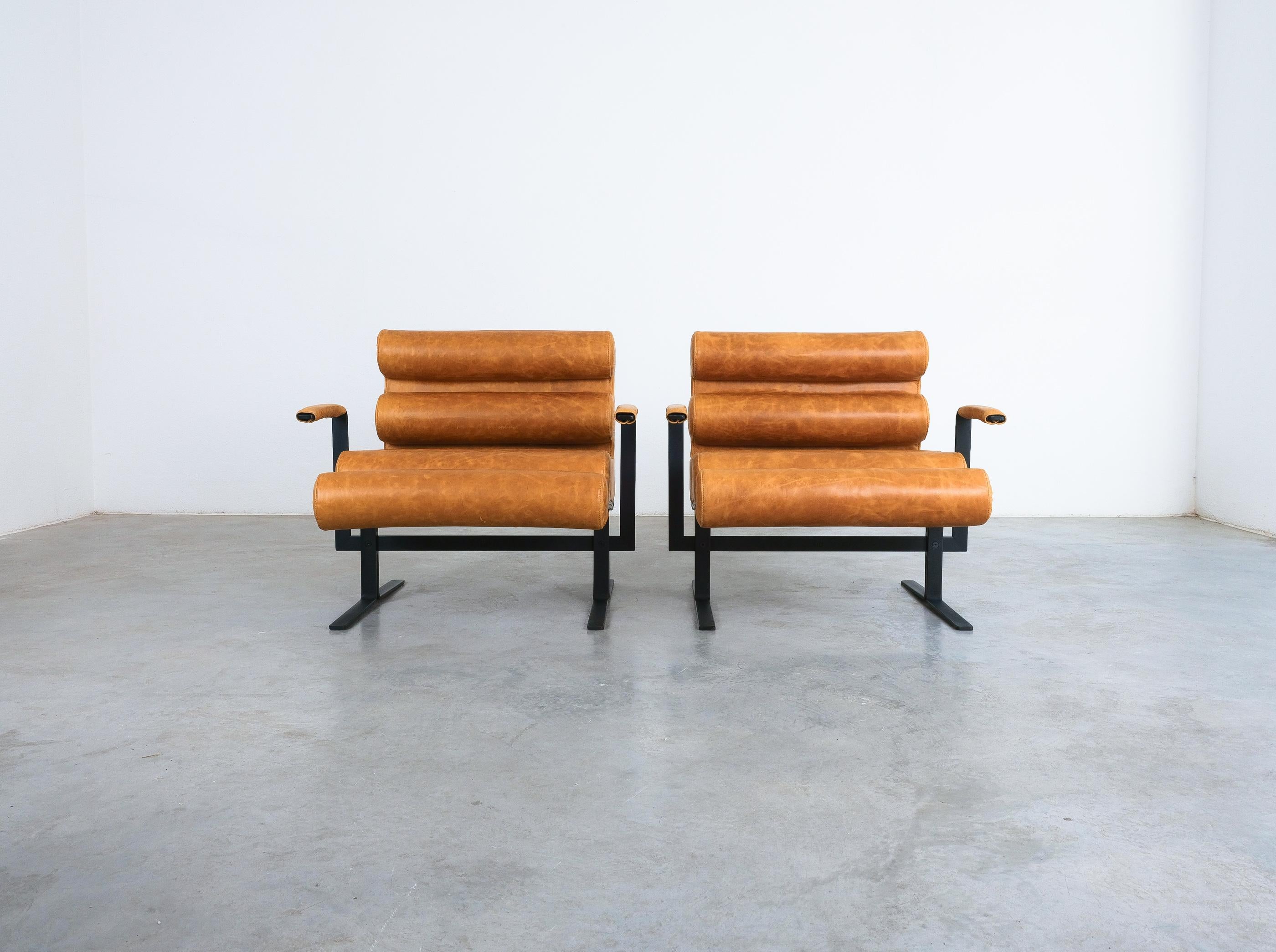 Joe Colombo For Sormani Roll Brown Leather Spring Steel Armchair Pair (2) , 1962 For Sale 11