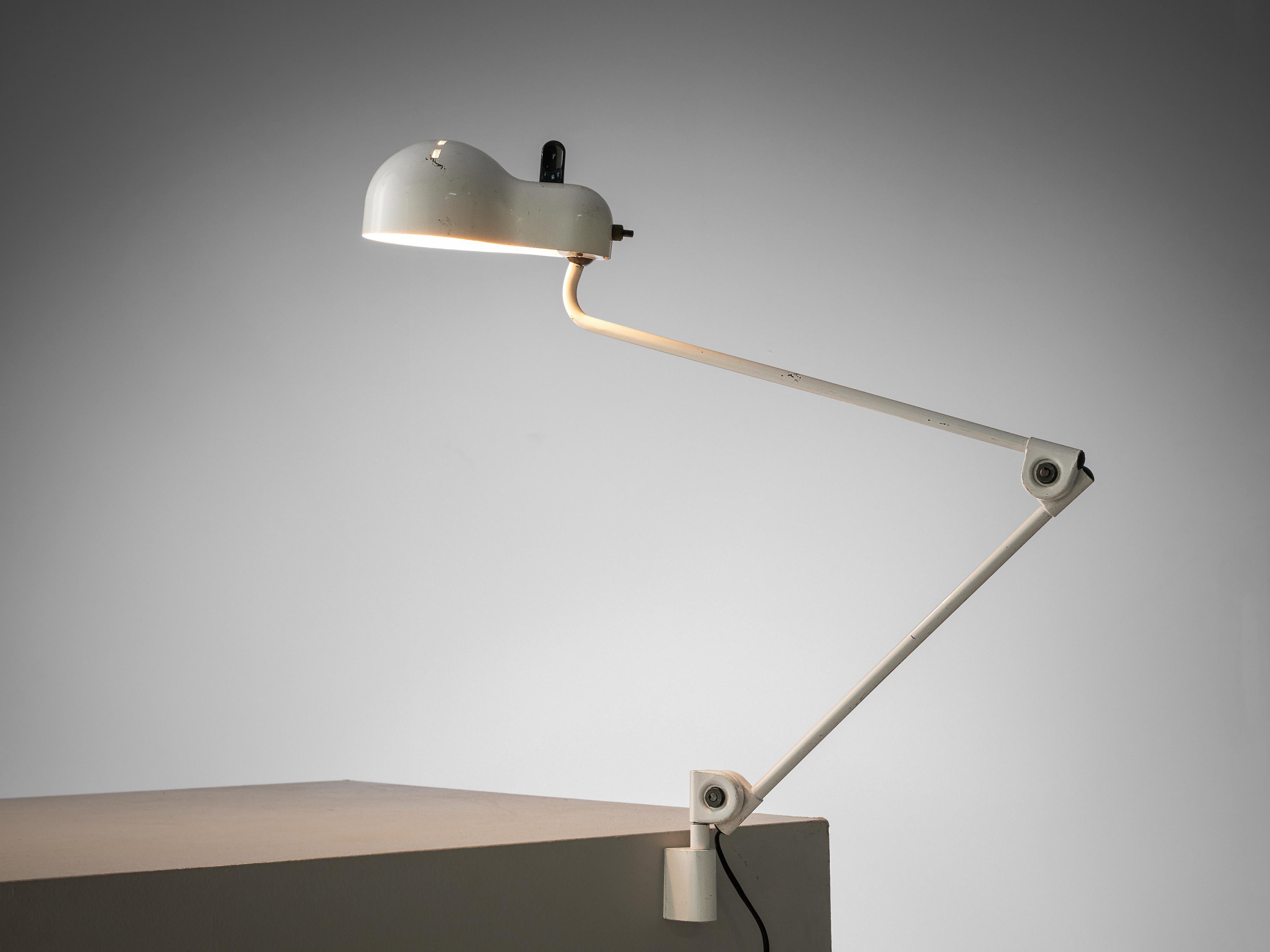 Joe Colombo for Stilnovo, 'Topo' desk lamp, metal, Italy, 1960s

The 'Topo' desk light is a design of the Joe Colombo and manufactured in Italy by Stilnovo during the 1970s. The piece in white lacquered metal features a metal shade mounted on a