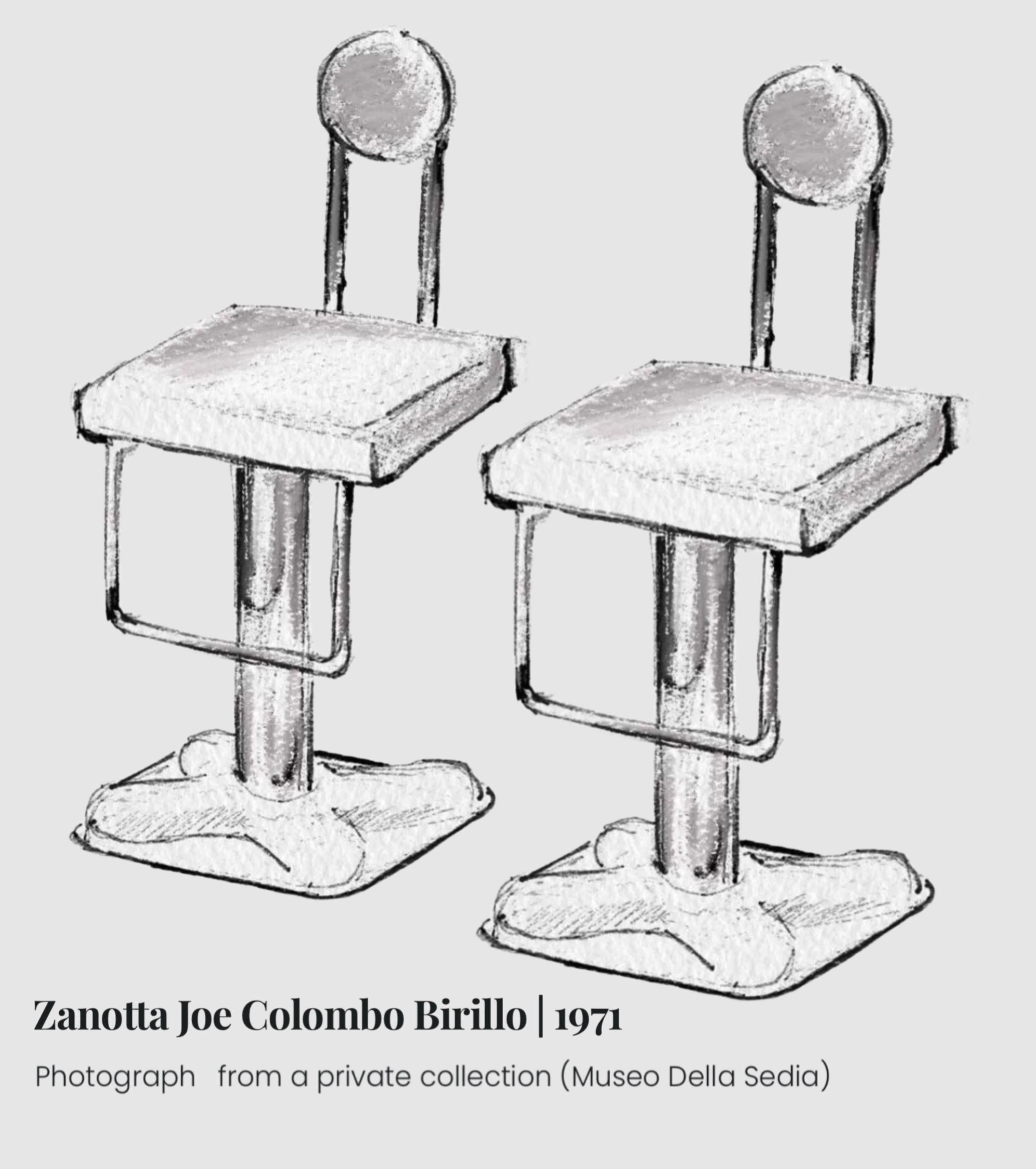 Joe Colombo für Zanotta Italia Weißer und cremefarbener Drehhocker aus Leder, 1970 (Italienisch) im Angebot