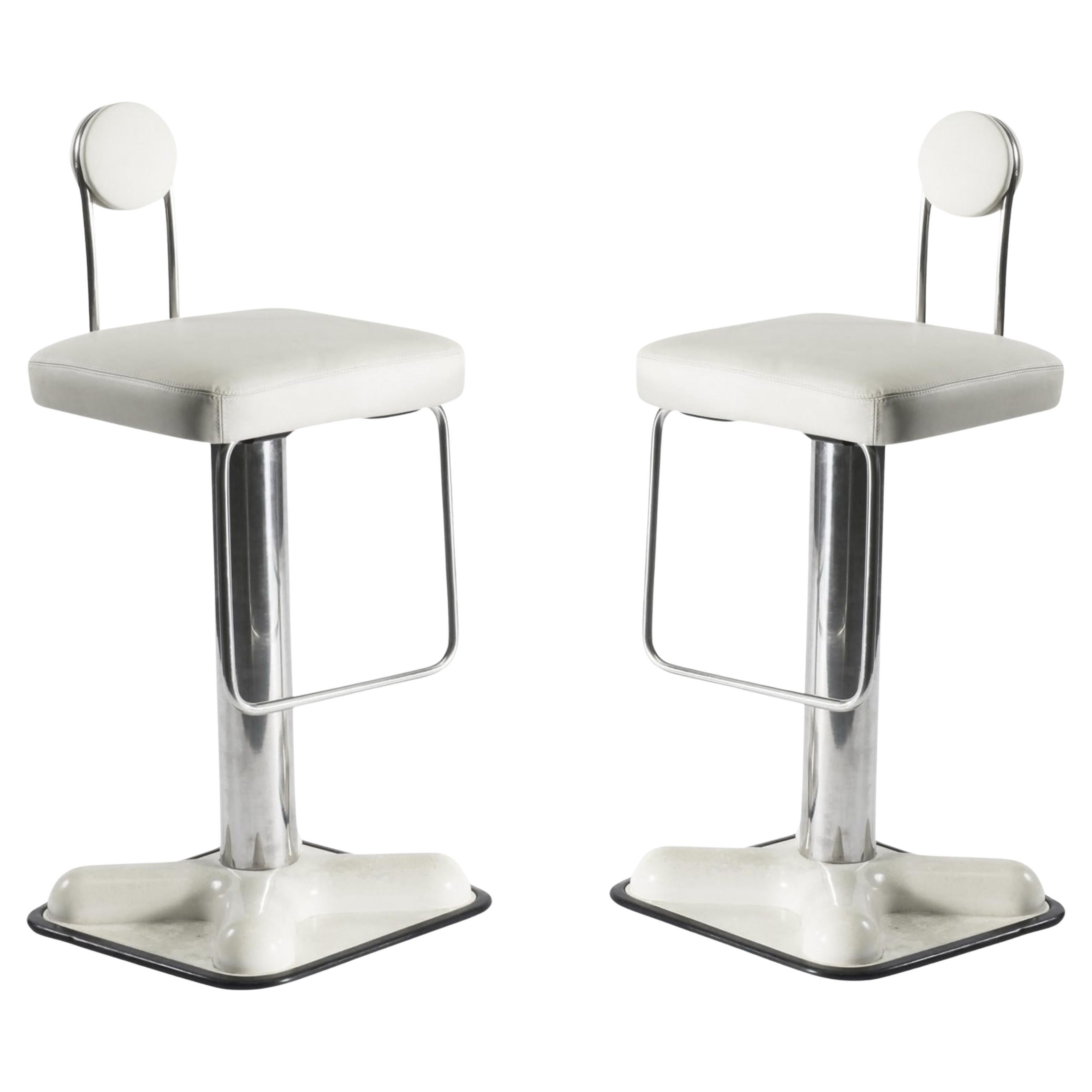 Joe Colombo for Zanotta Italia White & Cream Leather Swivel Stool, 1970