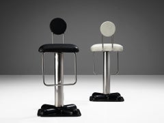 Joe Colombo for Zanotta Pair of Barstools in Leather and Chrome