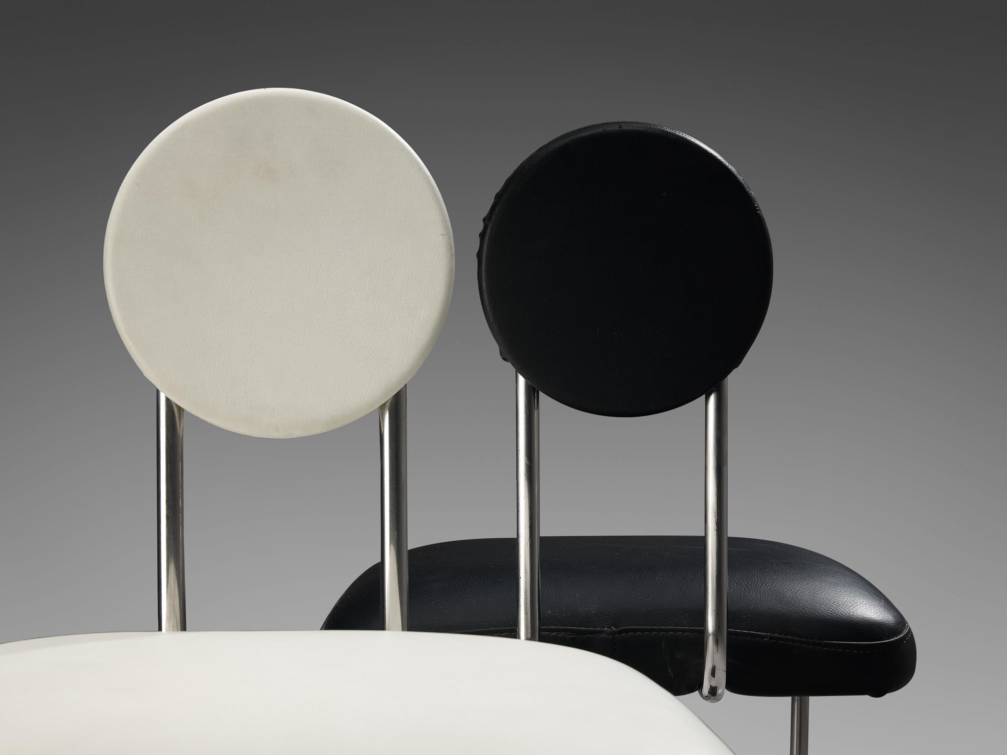 Post-Modern Joe Colombo for Zanotta Pair of Barstools in Leather and Chrome