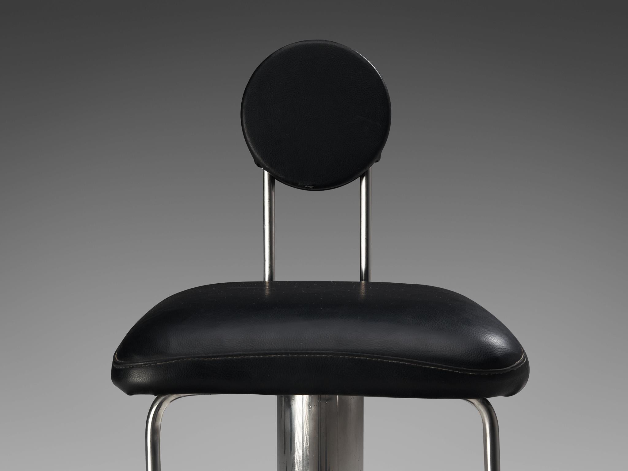 Steel Joe Colombo for Zanotta Pair of Barstools in Leather and Chrome For Sale