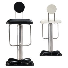 Retro Joe Colombo for Zanotta Pair of Barstools in Leather and Chrome