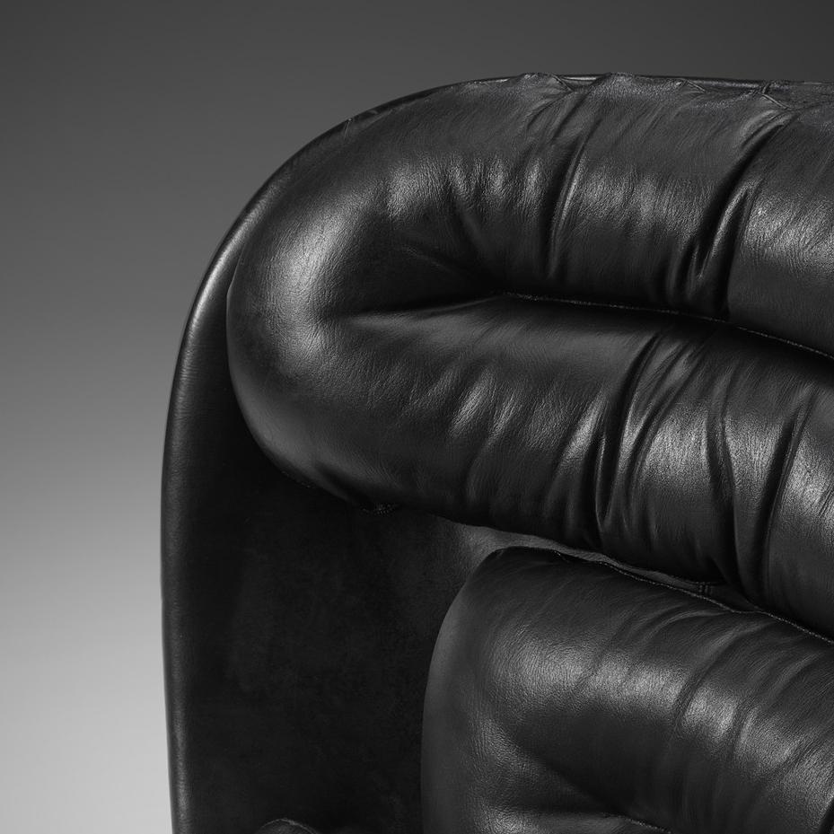 Joe Colombo Iconic 'Elda' Lounge Chair aus schwarzem Leder und Fiberglas (Moderne der Mitte des Jahrhunderts)