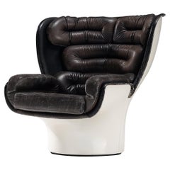 Joe Colombo Iconic ‘Elda’ Lounge Chair in Black Leather and Fiberglass