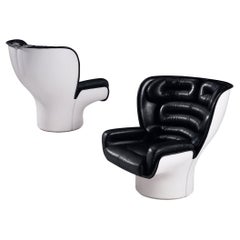 Joe Colombo Iconic ‘Elda’ Lounge Chairs in Black Leather and Fiberglass