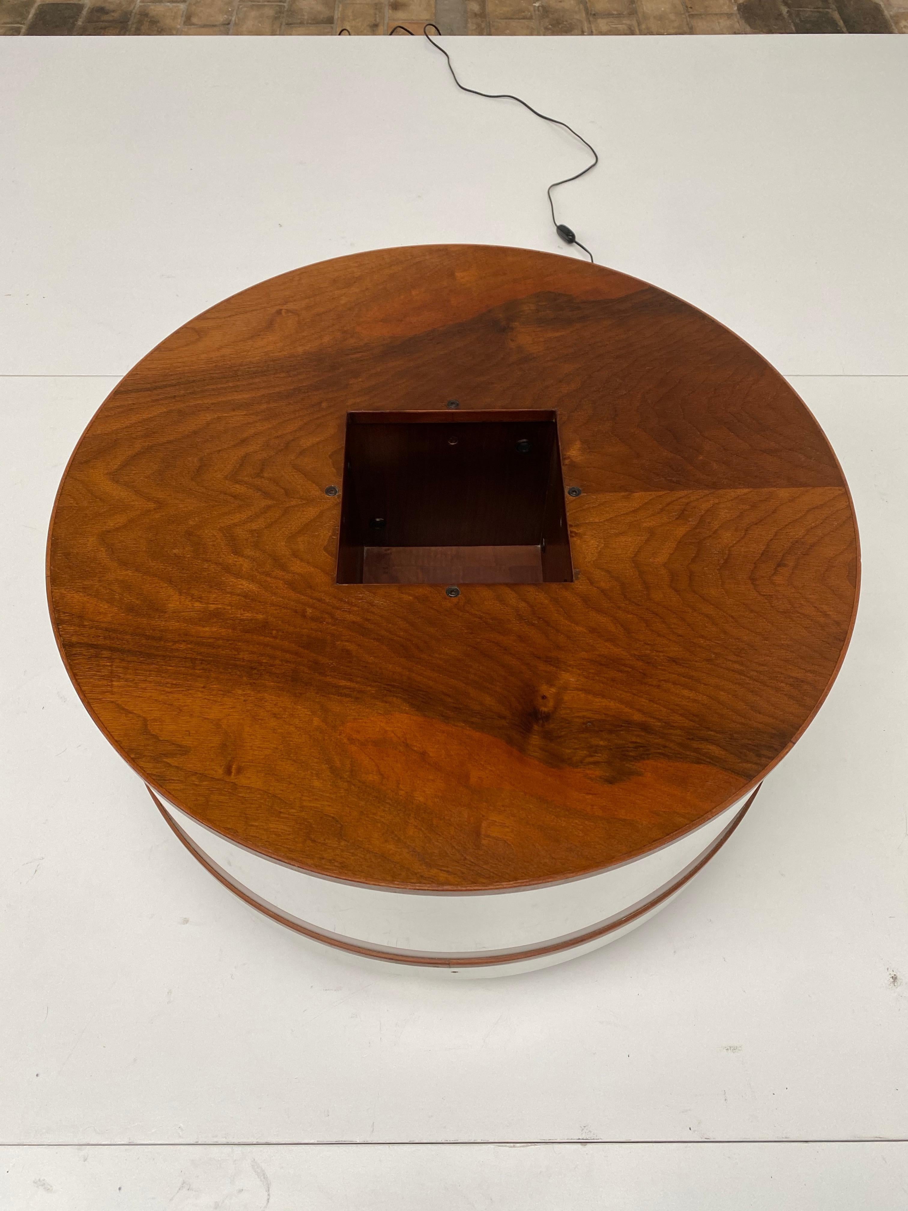 Aluminum Joe Colombo Illuminated Rosewood Coffee Table, 1963, Original Bernini Label