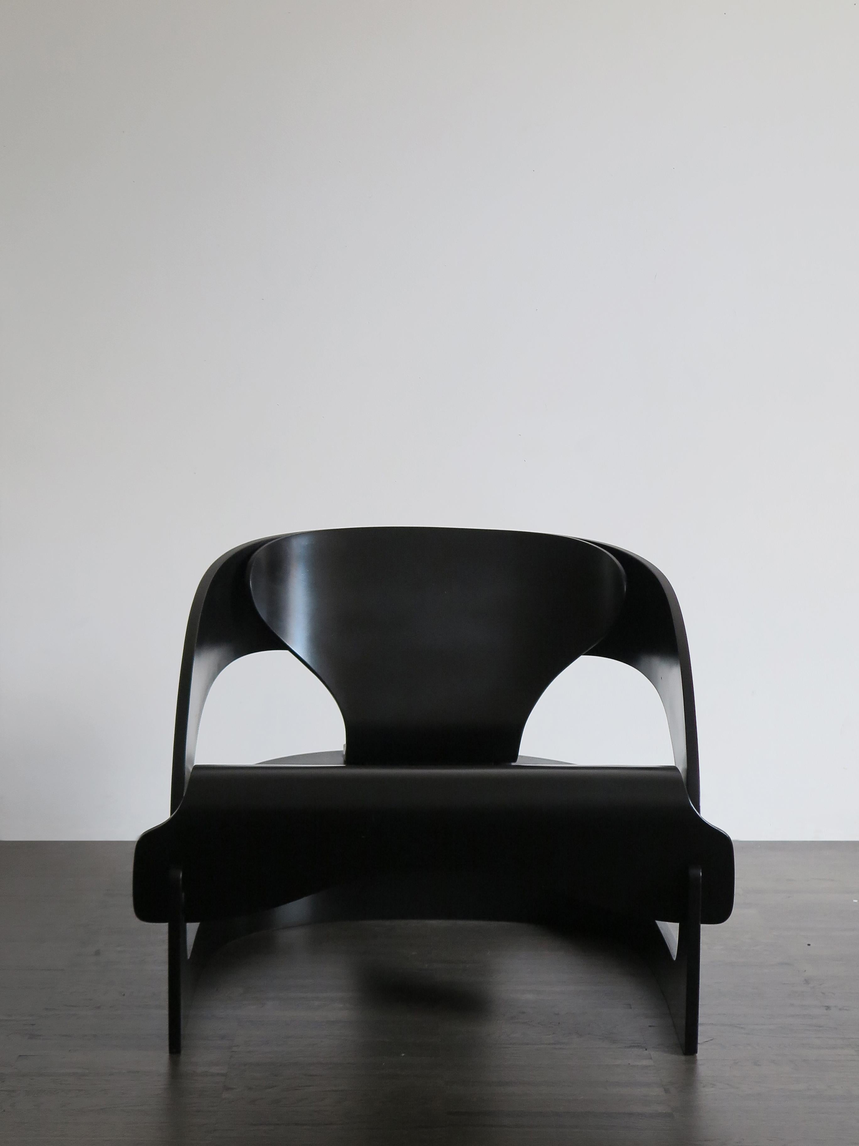 Joe Colombo Italian Black Wood Armchair for for Kartell, 1963 3