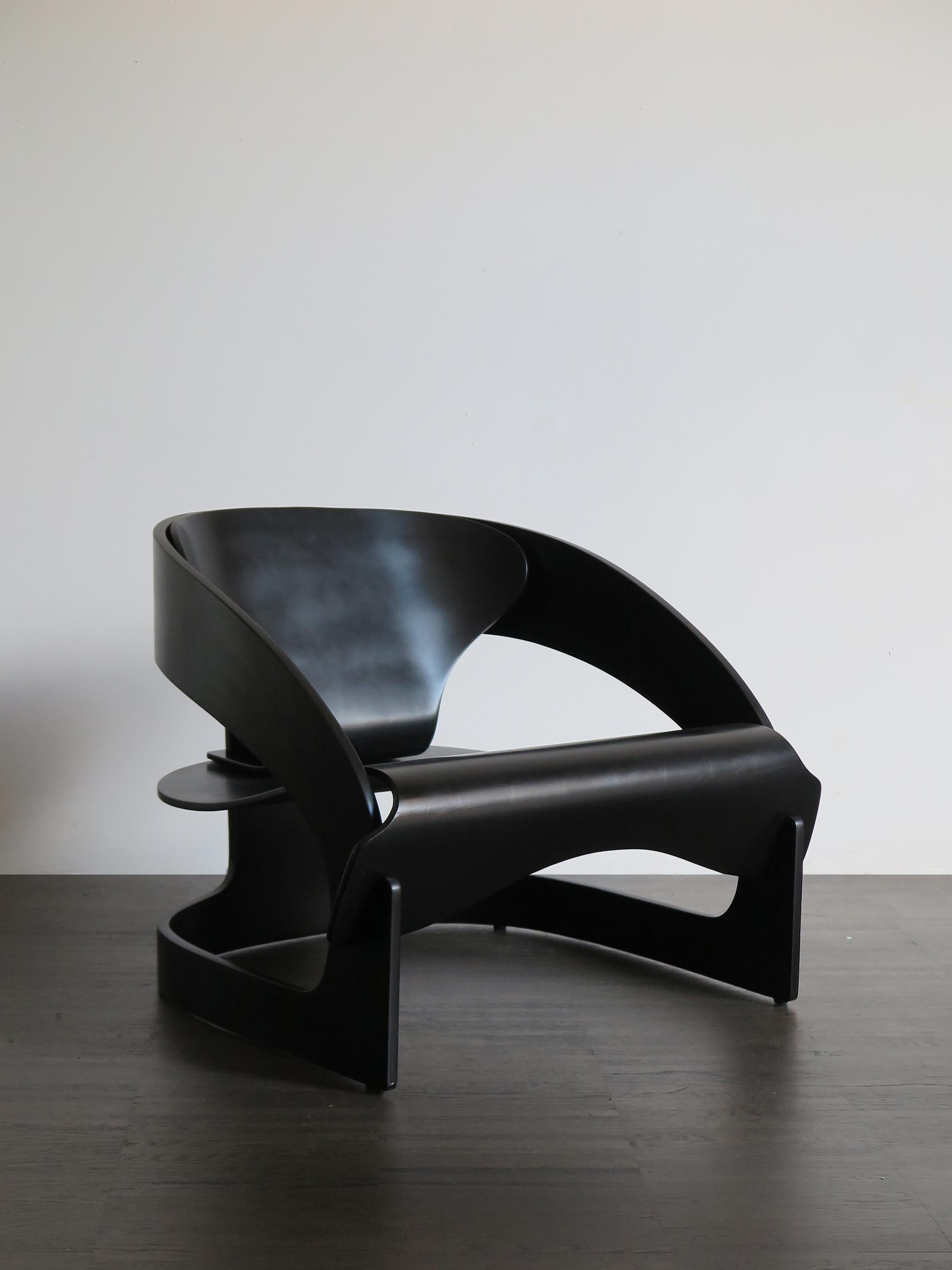 Joe Colombo Italian Black Wood Armchair for for Kartell, 1963 6