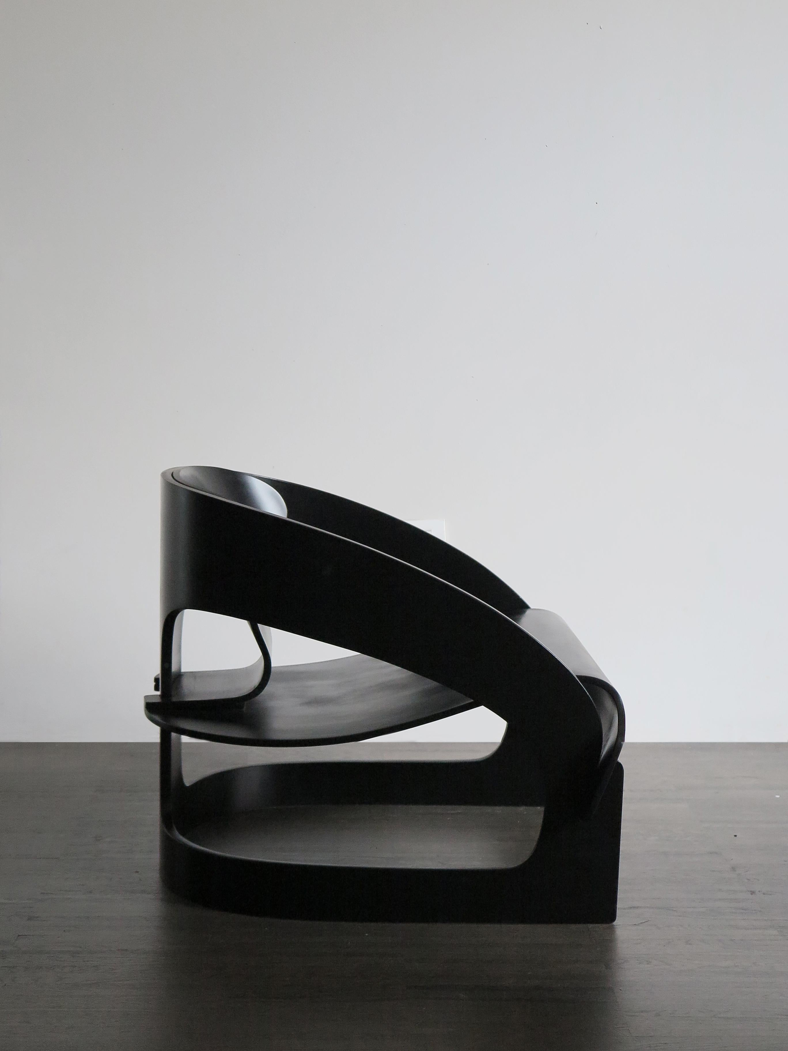 Mid-20th Century Joe Colombo Italian Black Wood Armchair for for Kartell, 1963