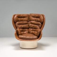 Poltrona Elda di Joe Colombo in pelle marrone, anni '60