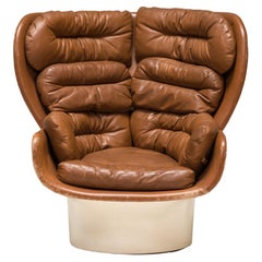 Joe Colombo Italian Brown Leather Elda Armchair, 1960s