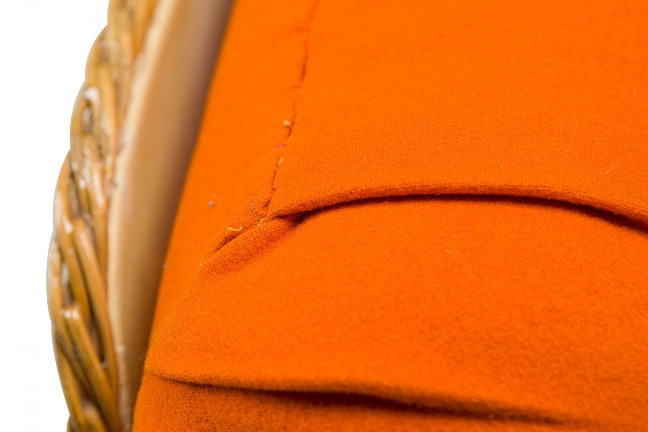 Joe Colombo Italian Wicker and Bright Orange Upholstery Lounge Armchair For Sale 2