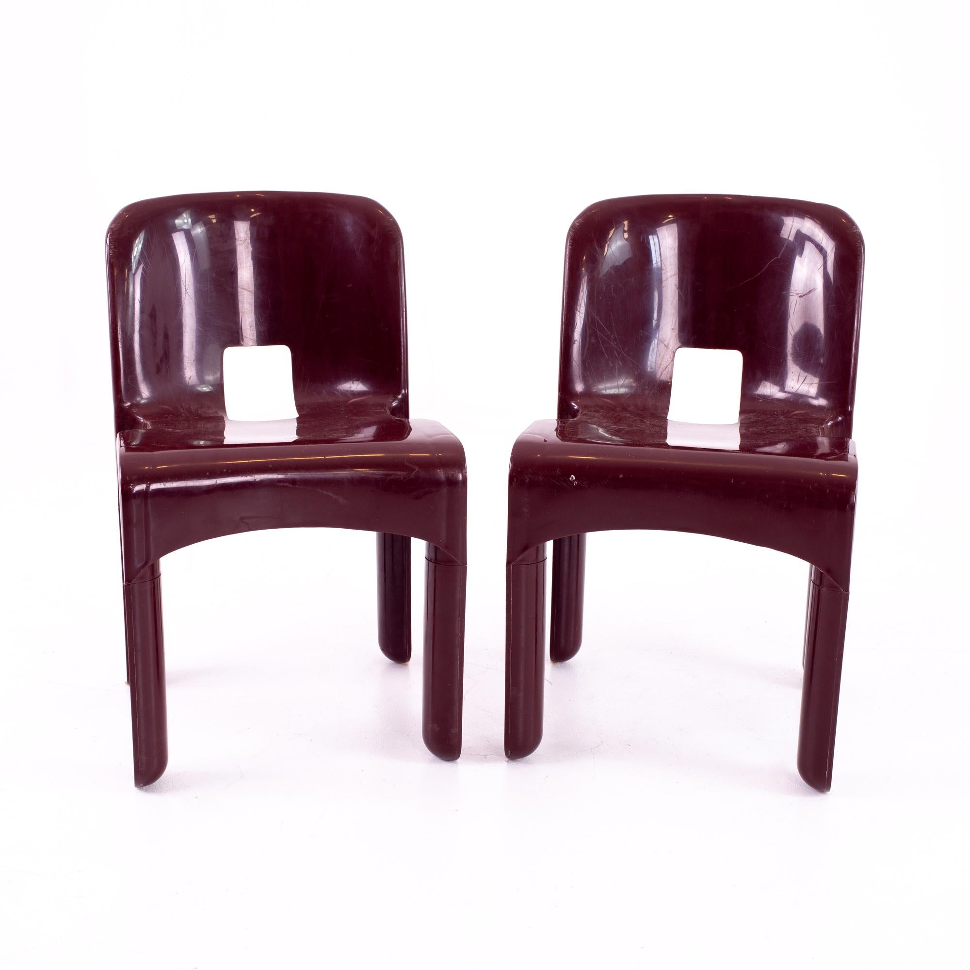 Joe Colombo Kartell Mid Century plastic chairs, pair
Each chair measures: 16.75 wide x 18.75 deep x 28.25 high with a seat height of 17 inches
This set is available in what we call restored vintage condition. Upon purchase, it is thoroughly cleaned