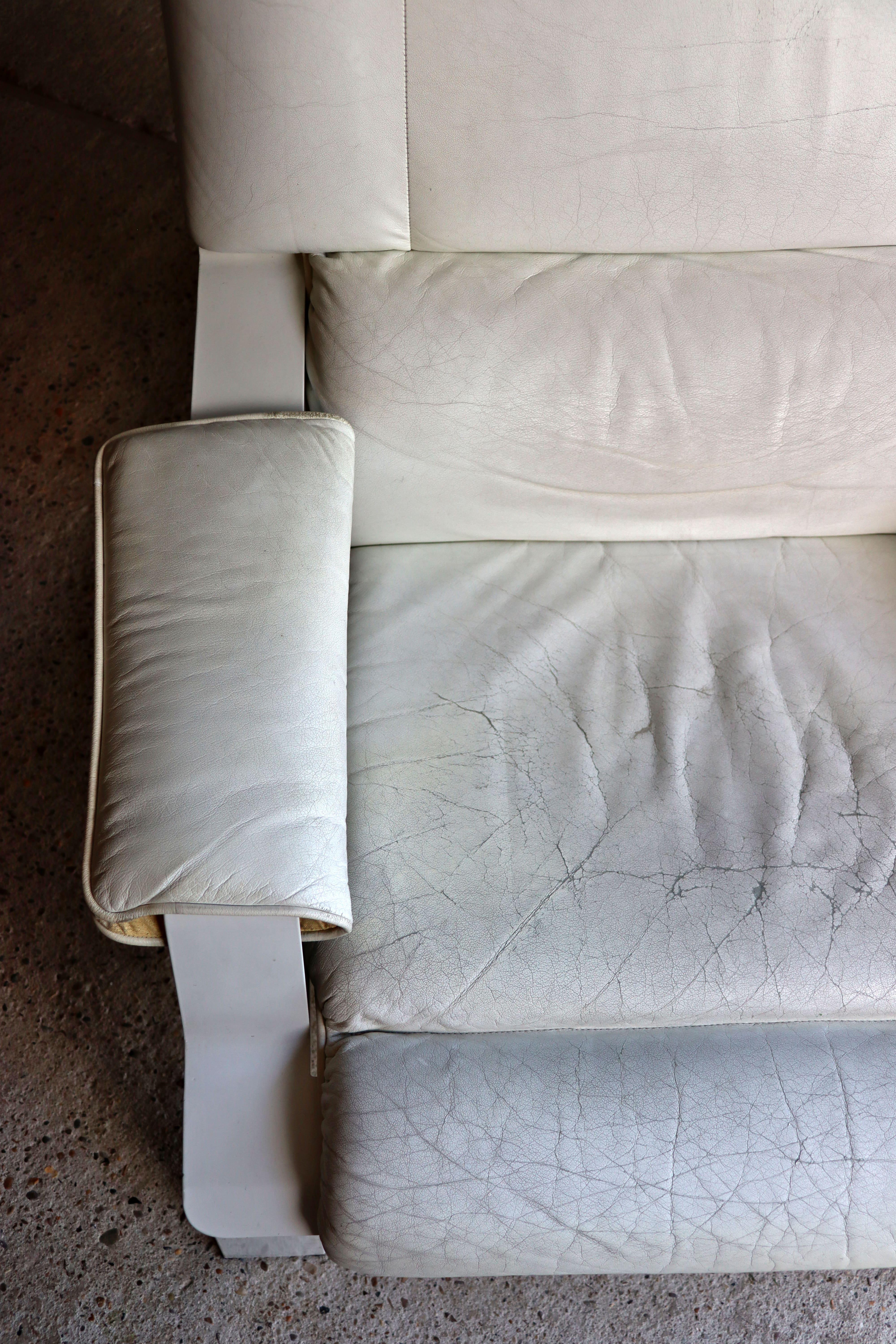 Steel Joe Colombo – LEM chair – White Leather – Bieffeplast – Italy – 1960s For Sale