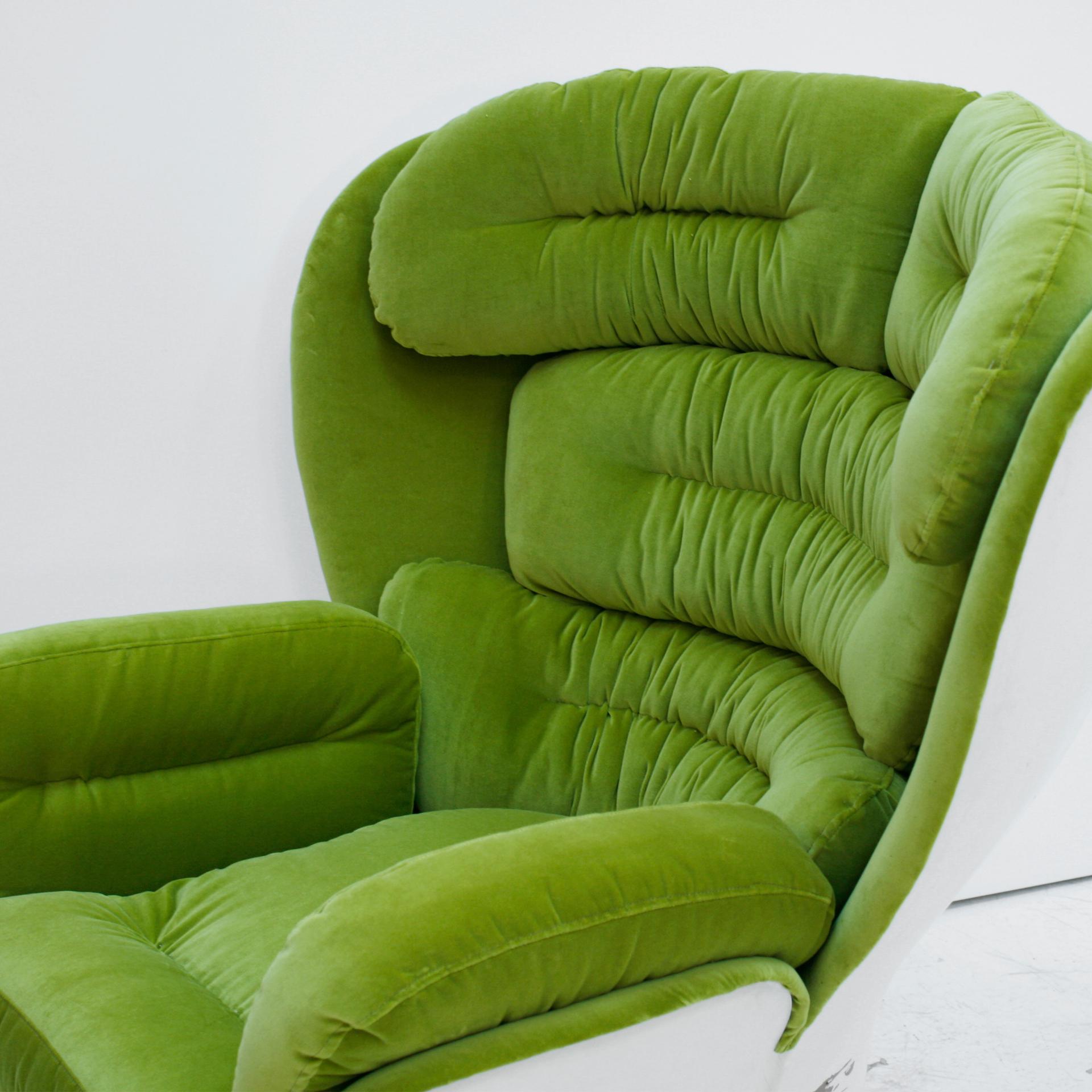 Joe Colombo Mid-Century Modern Green Velvet 