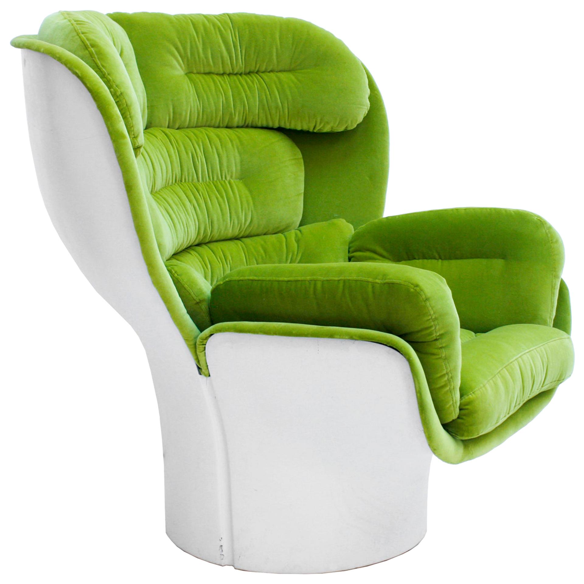 Joe Colombo Mid-Century Modern Green Velvet "Elda" Italian Lounge Chair