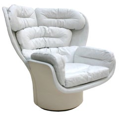 Joe Colombo Mid-Century Modern White Leather Swivel "Elda" Italian Lounge Chair