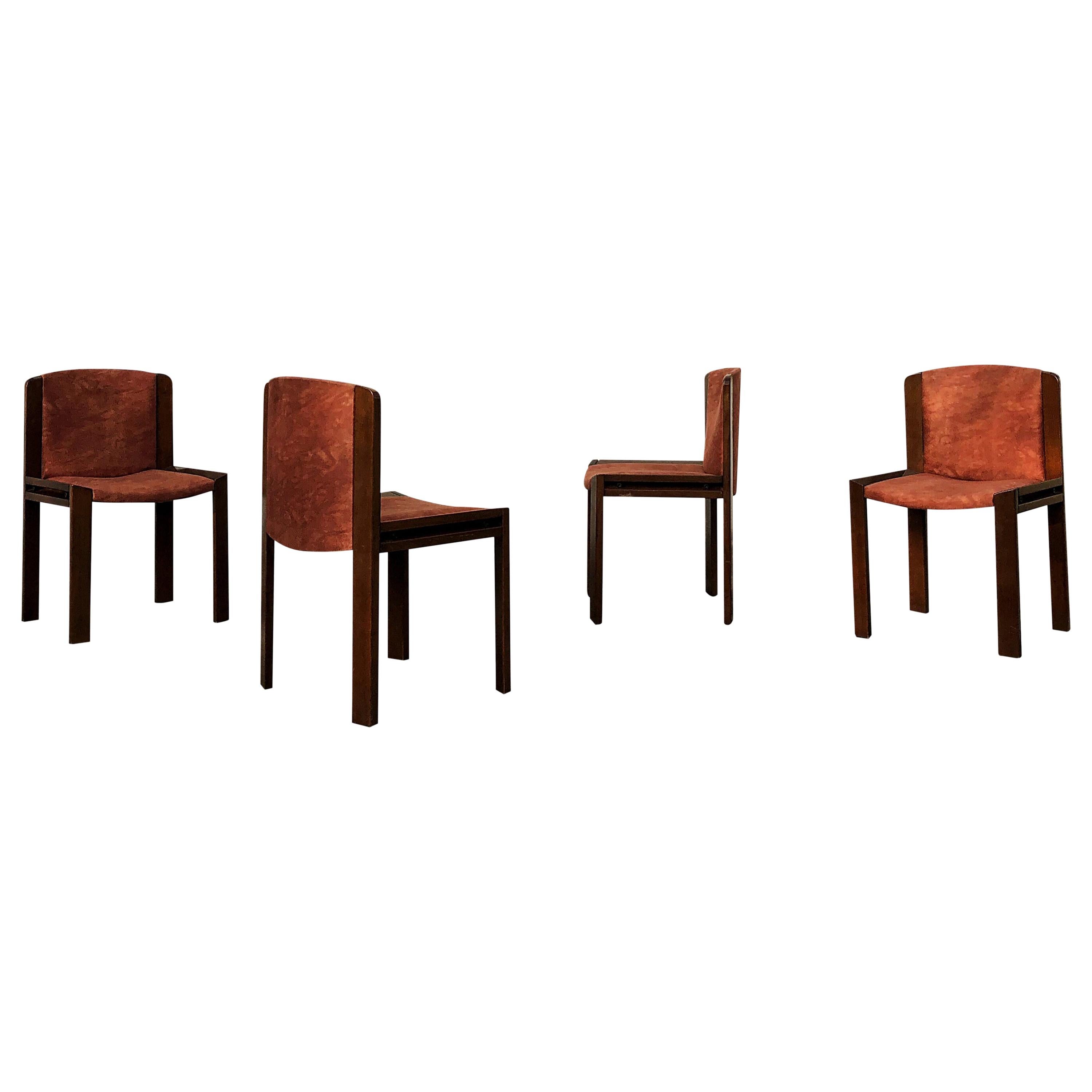 Joe Colombo Midcentury Walnut "300" Dining Chairs for Pozzi, 1966, Set of 4 For Sale