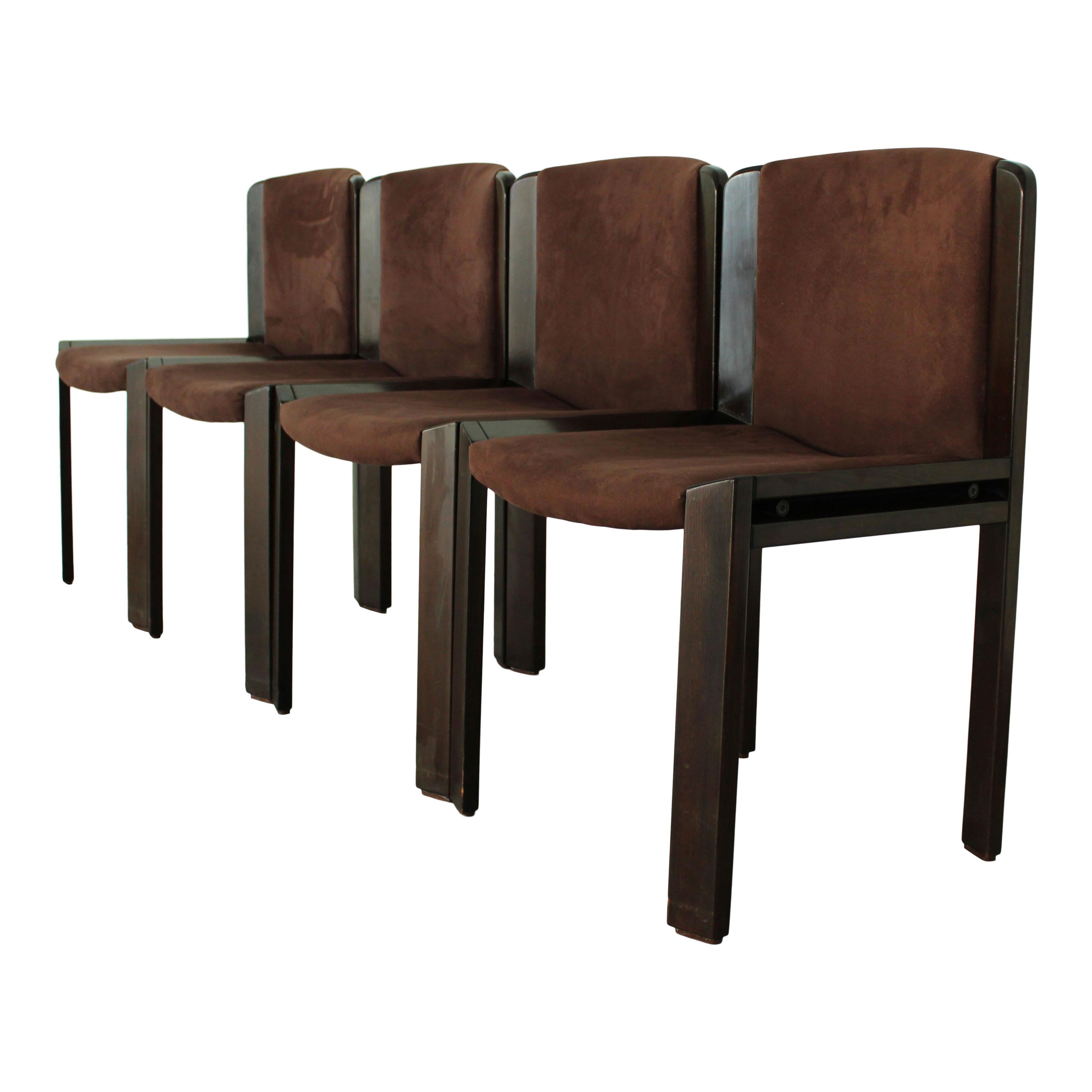 Italian Joe Colombo Midcentury Walnut Model 300 Dining Chair for Pozzi, 1966, Set of 4 For Sale
