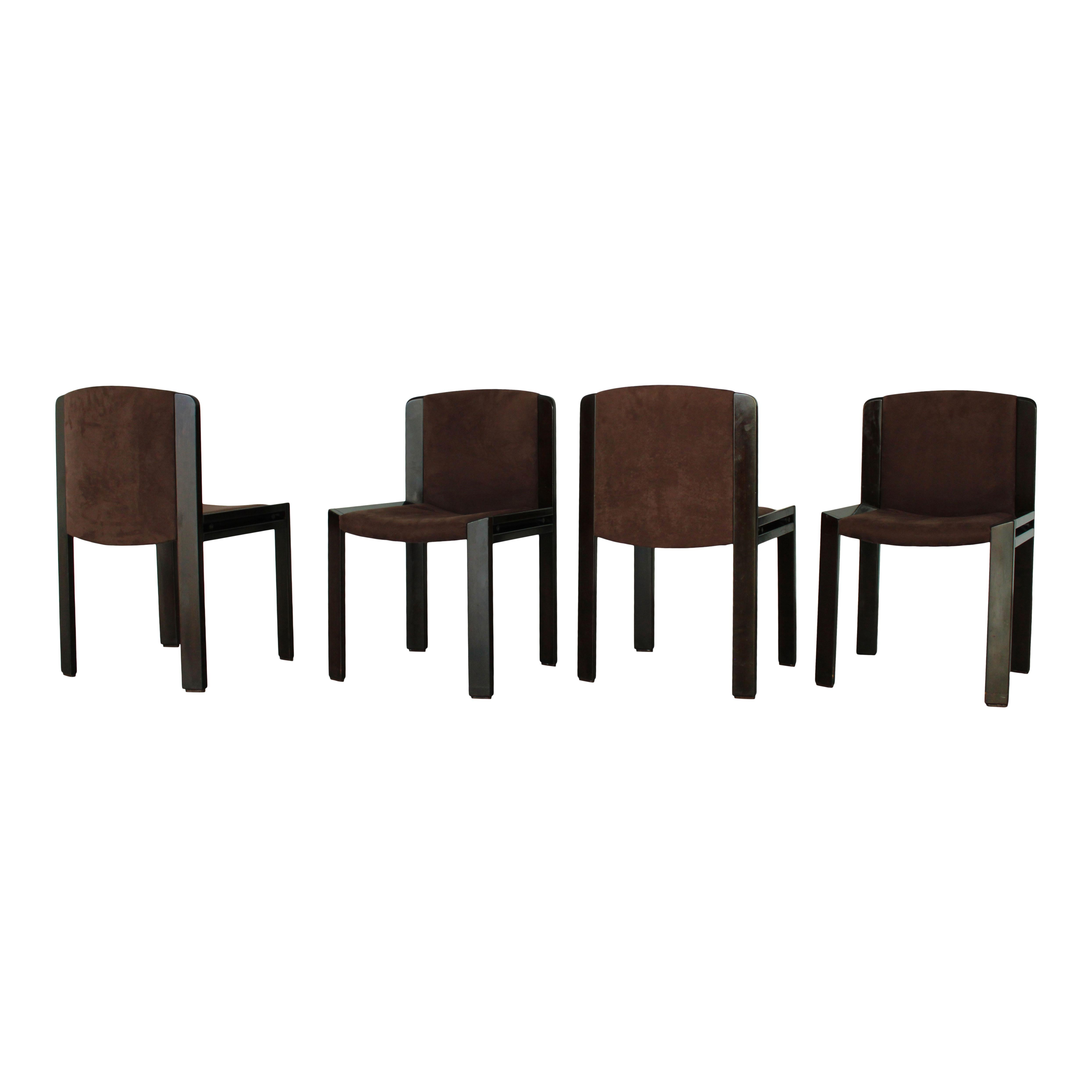 Joe Colombo Midcentury Walnut Model 300 Dining Chair for Pozzi, 1966, Set of 4 In Good Condition For Sale In Vicenza, IT