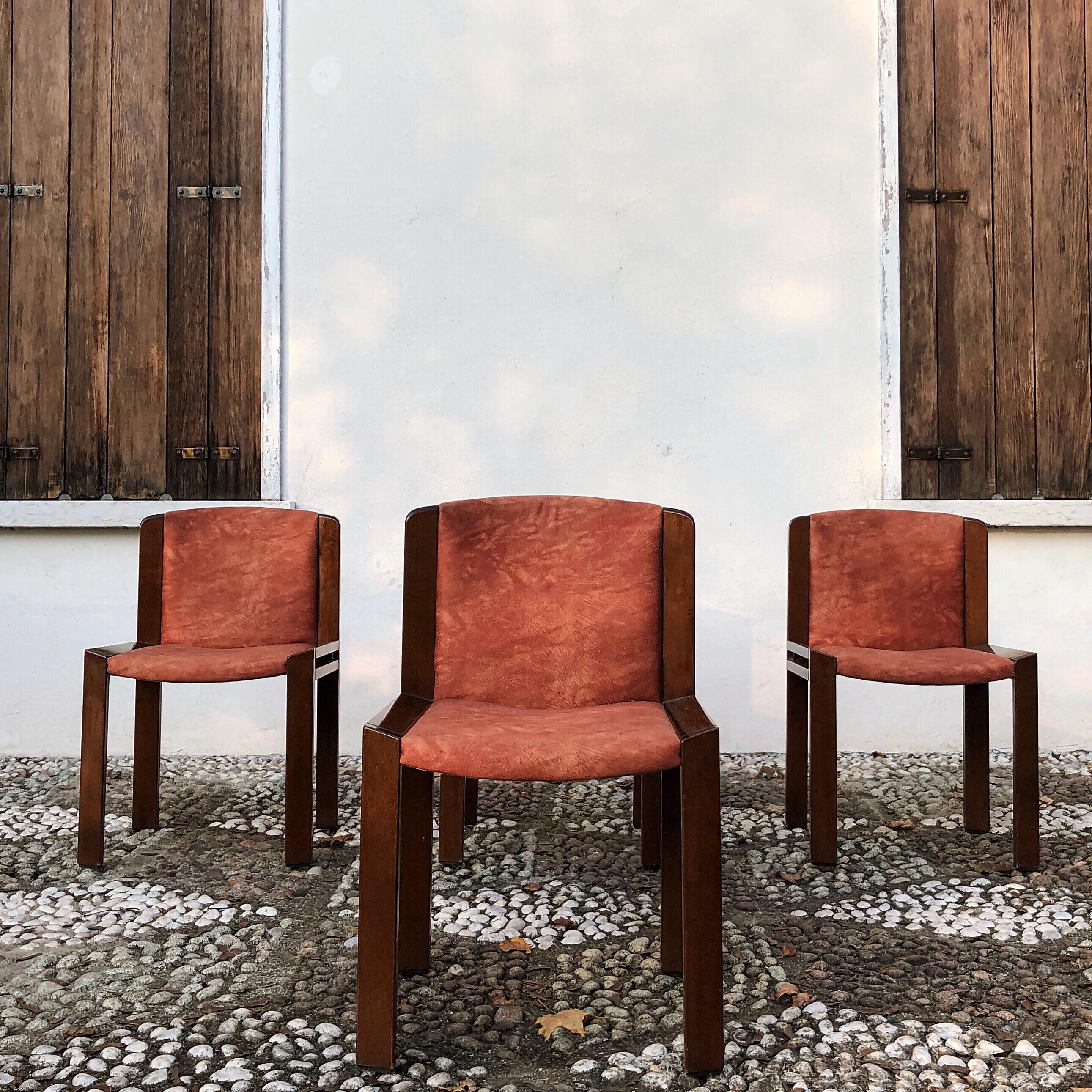 Mid-20th Century Joe Colombo Midcentury Walnut Model 300 Dining Chair for Pozzi, 1966, Set of 4
