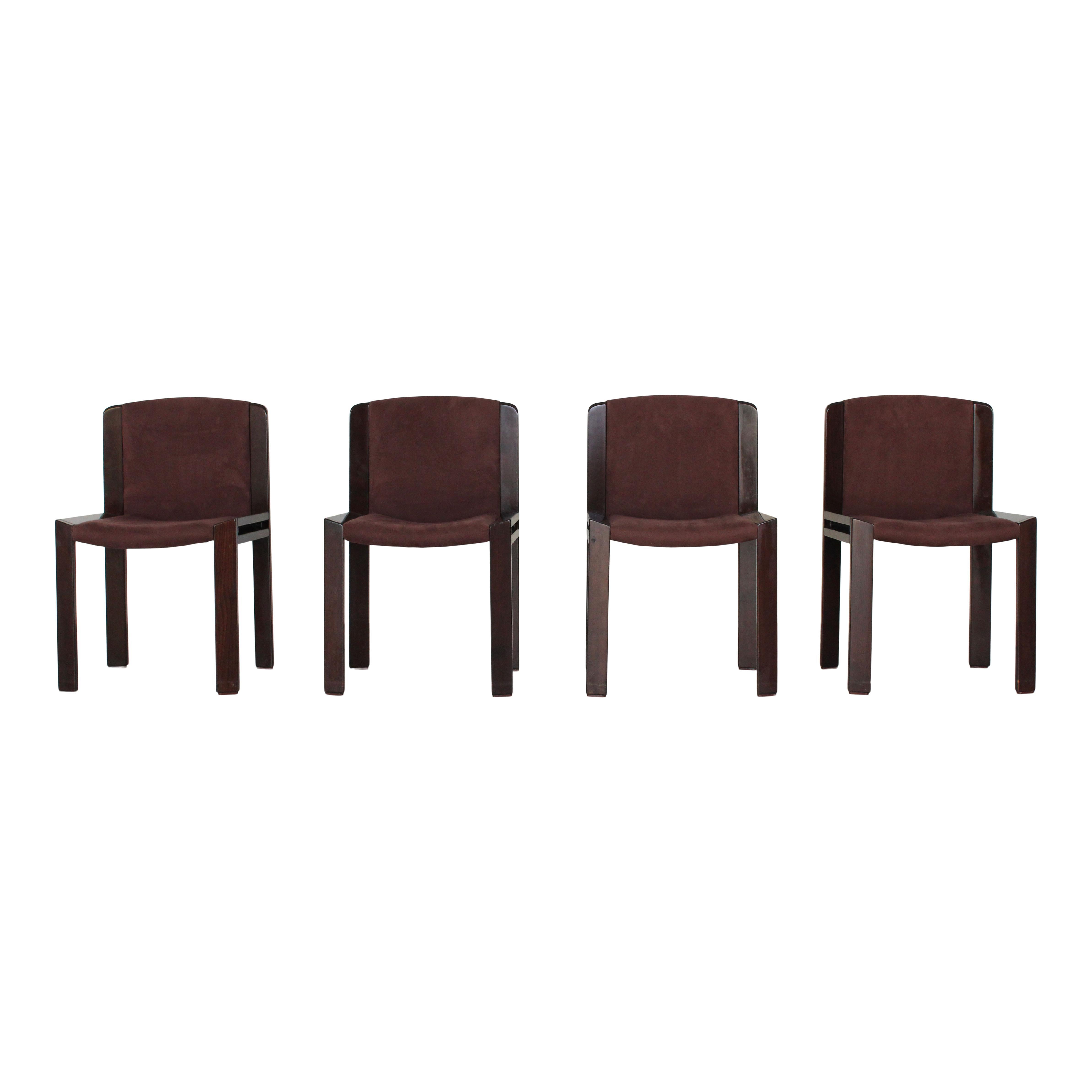 Mid-20th Century Joe Colombo Midcentury Walnut Model 300 Dining Chair for Pozzi, 1966, Set of 4 For Sale