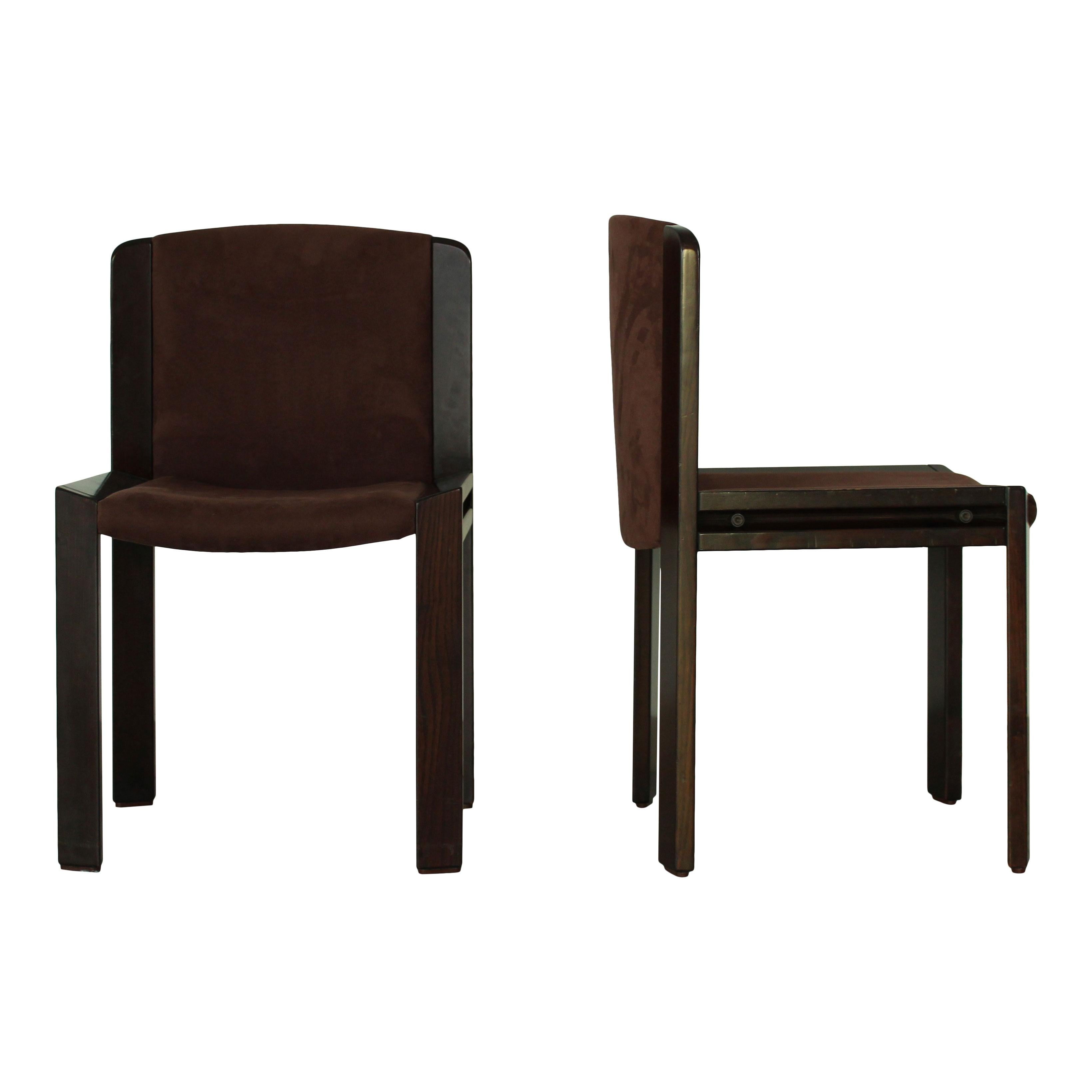 Joe Colombo Midcentury Walnut Model 300 Dining Chair for Pozzi, 1966, Set of 4 For Sale 1