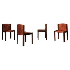 Joe Colombo Midcentury Walnut Model 300 Dining Chair for Pozzi, 1966, Set of 4